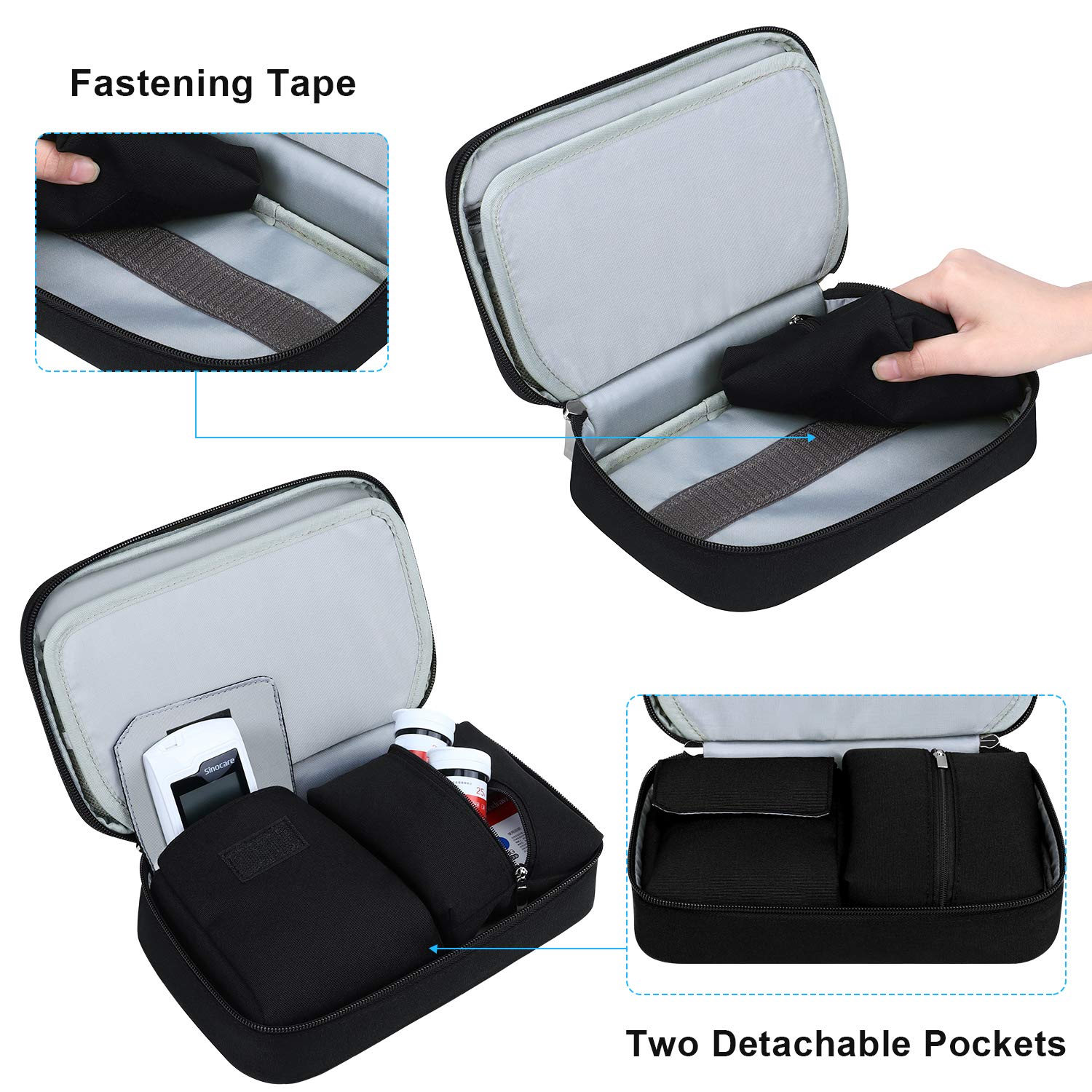 SIMBOOM Diabetic Travel Bag, Insulin Travel Bag for Glucose Meter Insulin Vials and Other Diabetic Supplies (Bag Only) - Black - Image 2