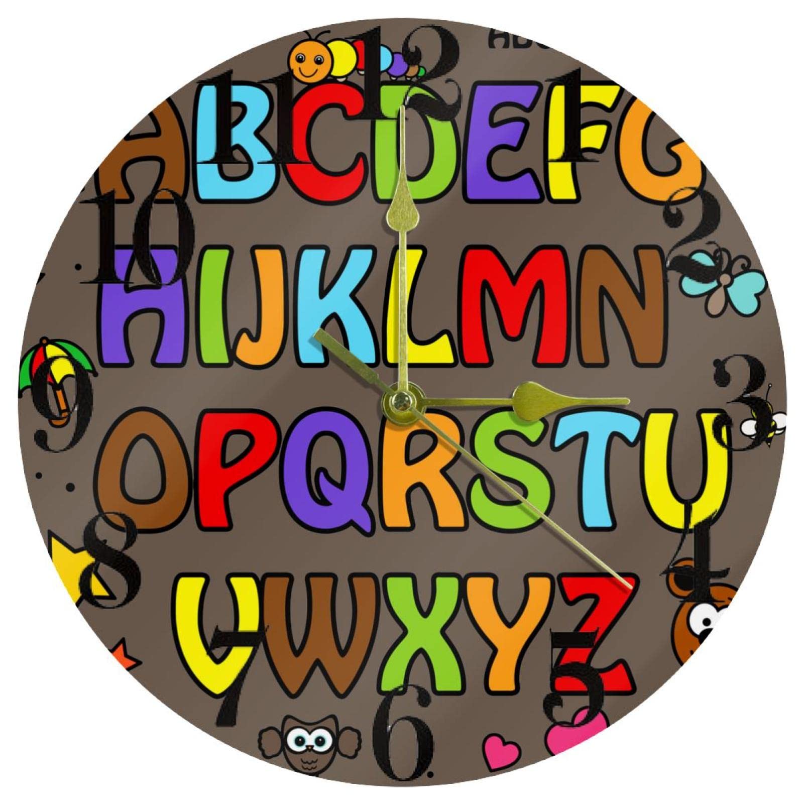 Horloge murale ronde fonctionnement à piles avec grand cadran alphabet pour bureau et maison