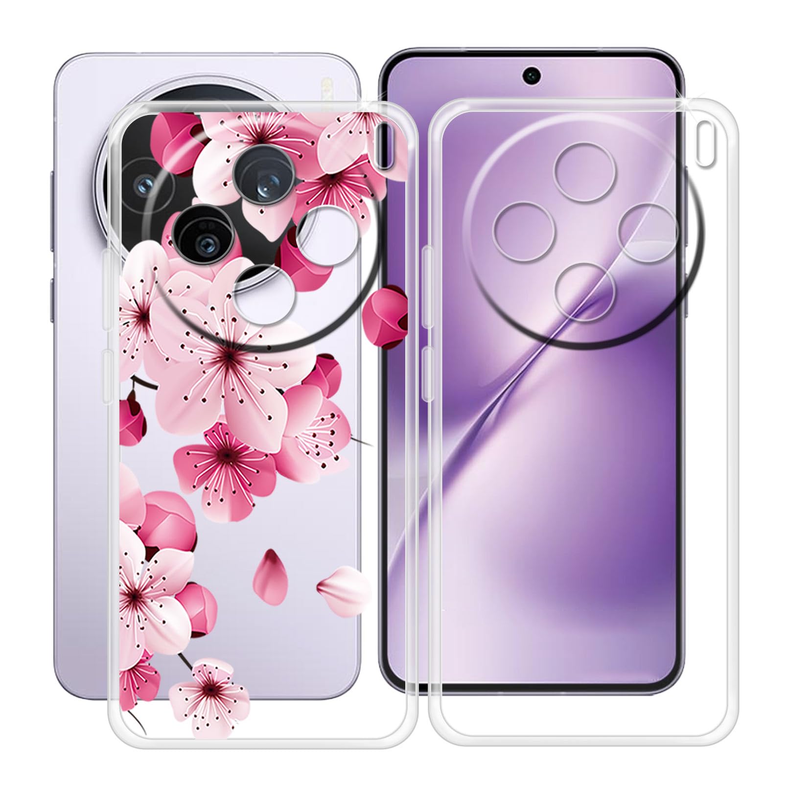 Phone Case for Vivo X200T (6.67"), 2 Pieces 360° Drop Silicone Protection Shell, Ultra-Thin Soft TPU Shockproof Bumper Case for Vivo X200T - Clear + WM113