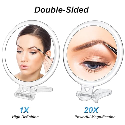 Miniatura 2 de Espejo de aumento de 20x, espejo de mano de viaje  Espejo de mano de 2 lados con aumento 1X 20X y mango ajustable, espejo de maquillaje portátil
