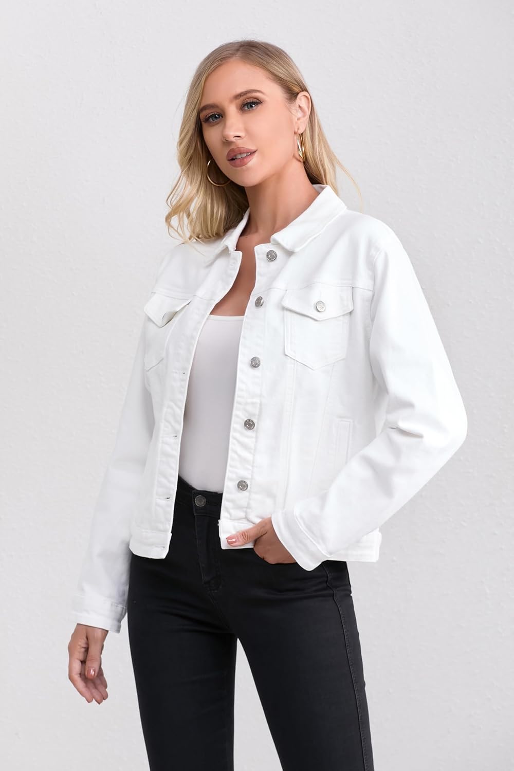 Muundim Women's Jean Jacket, Stretch Soft Denim Jacket for Women, Casual Ladies Jean Jacket Trucker Coats - Image 3