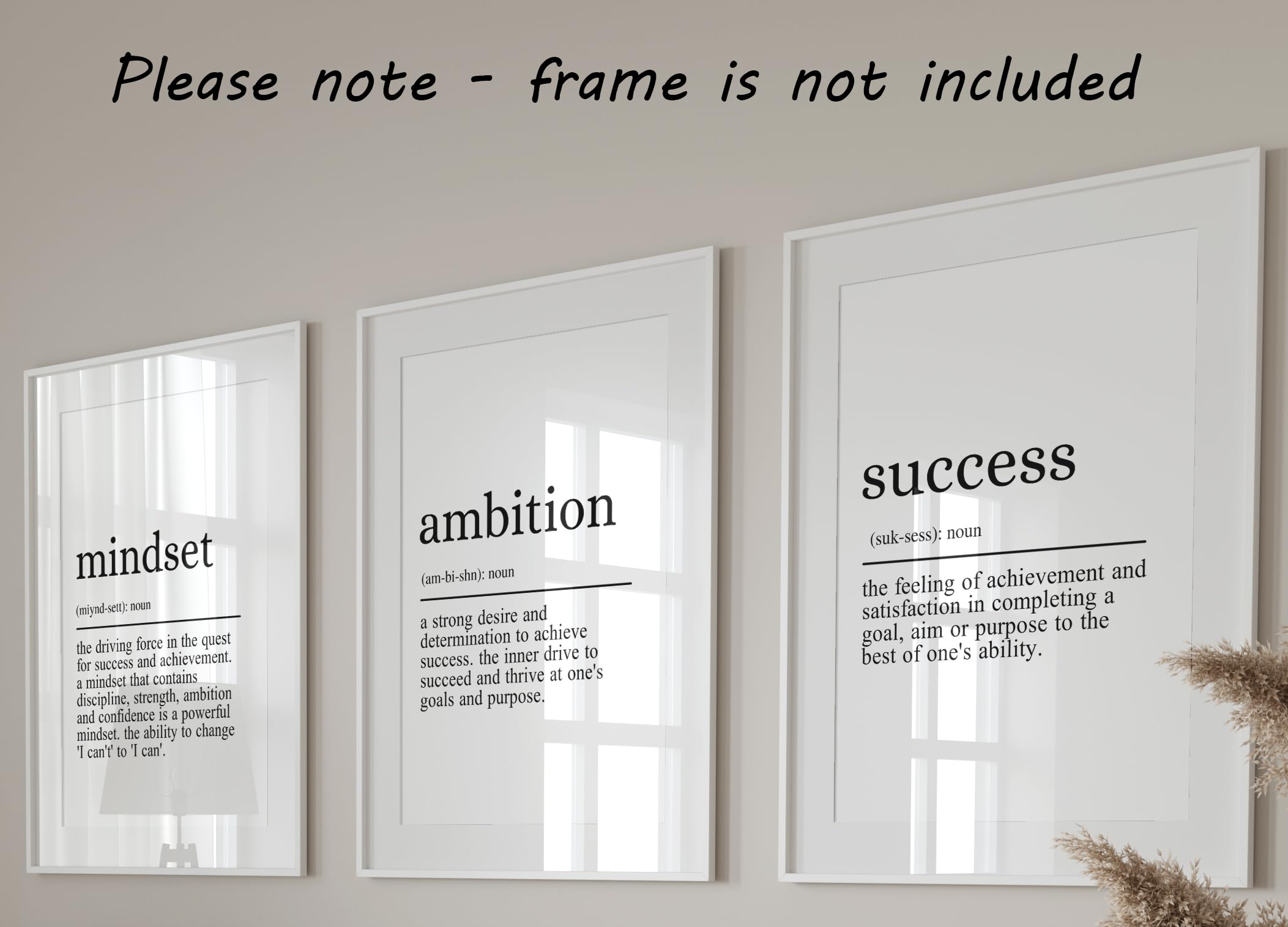 Mindset Ambition Success Quotes set of 3 Unframed Prints, Home Decor, Positive Definition Wall Art, Typography Print - Image 3