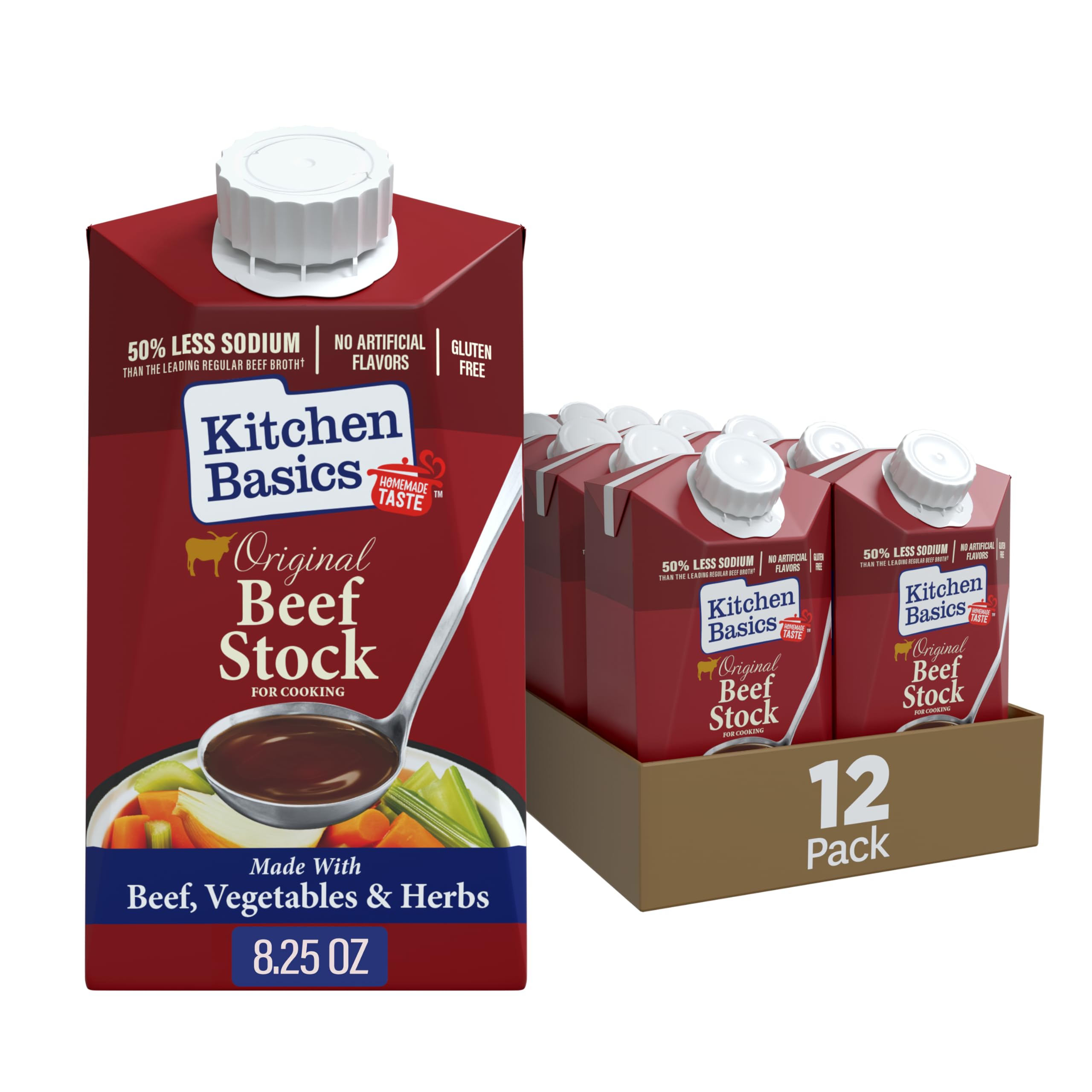 Kitchen Basics Original Beef Stock, 8.25 oz (Pack of 12) | No Artificial Flavors and Gluten Free |