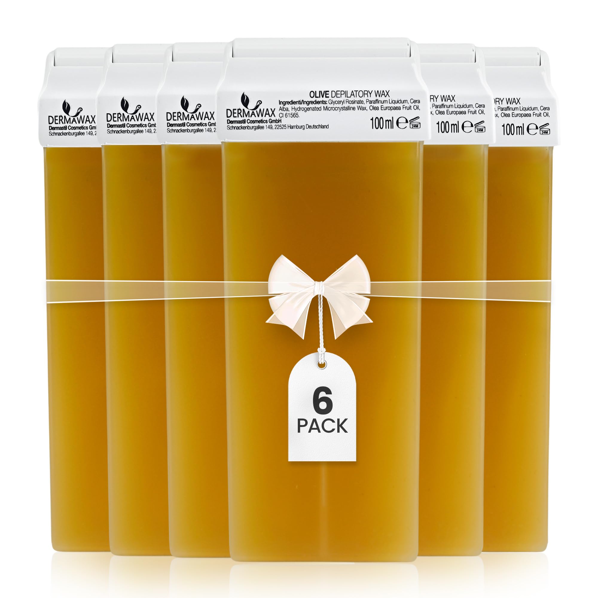 Dermawax 6 x Wosk z Oliwek, Ciepły Wosk 100 ml Naboje, Wkład do Depilacji, Pielęgnacja Ciała, Zestaw Uzupełniający