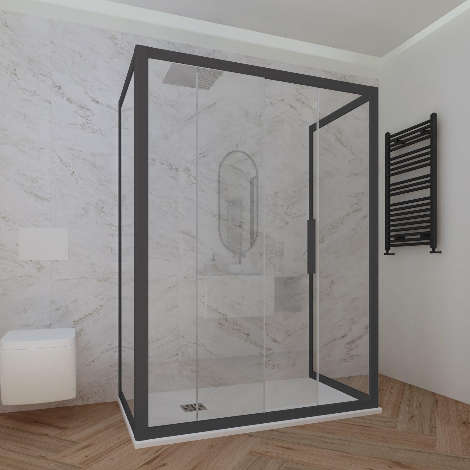 Box doccia 3 lati 80x150x80 CM H 200 Vetro Trasparente Profilo Antracite mod. Deco Trio