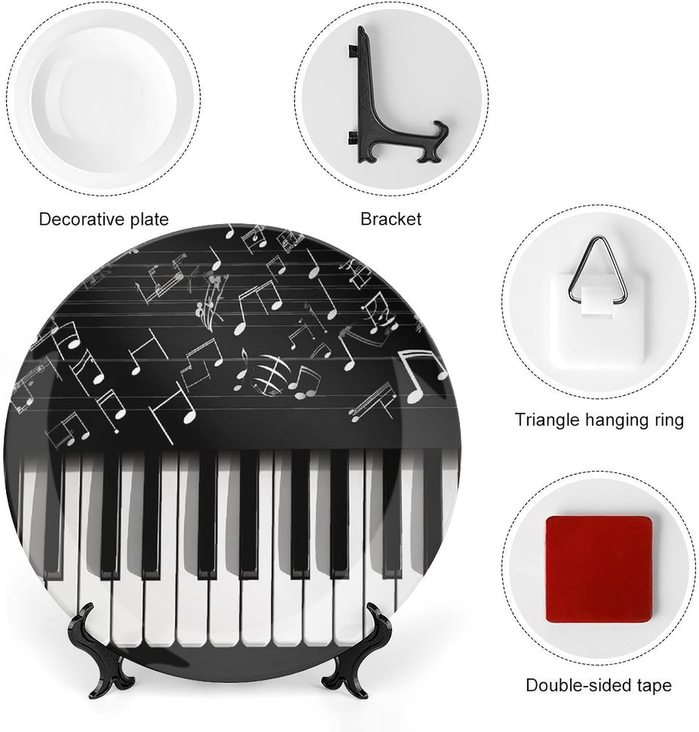 Piano Keys with Musical Notes Ceramic Decorative Plate, Bone China Plates image 3