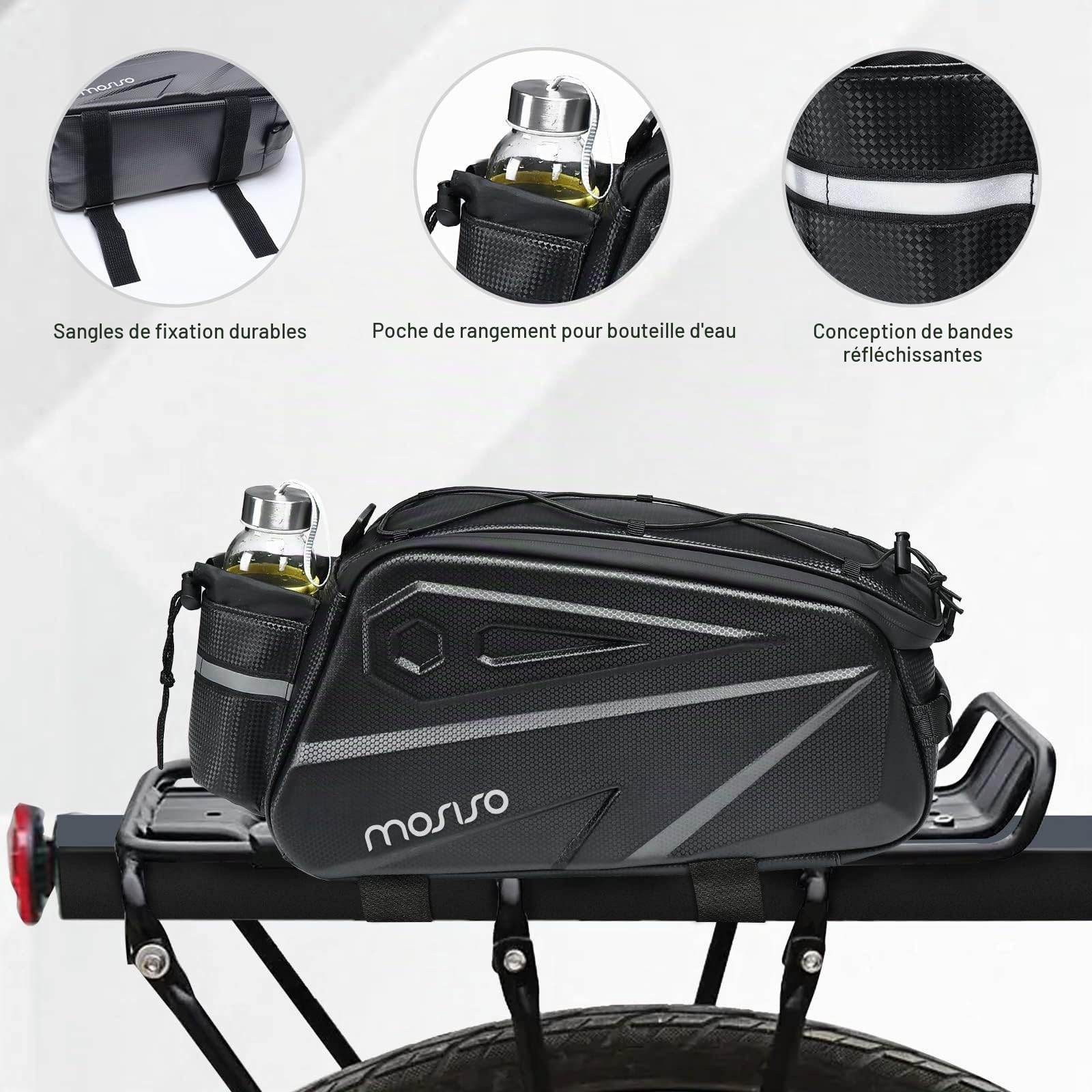 MOSISO Sac à Vélo Hydrofuge Arrière, 14L EVA pour VTT/Montagne, Sacoche Vélo Porte Bagage Arriere Sellette Main avec Bandoulière, Sac de Transport Vél,Noir
