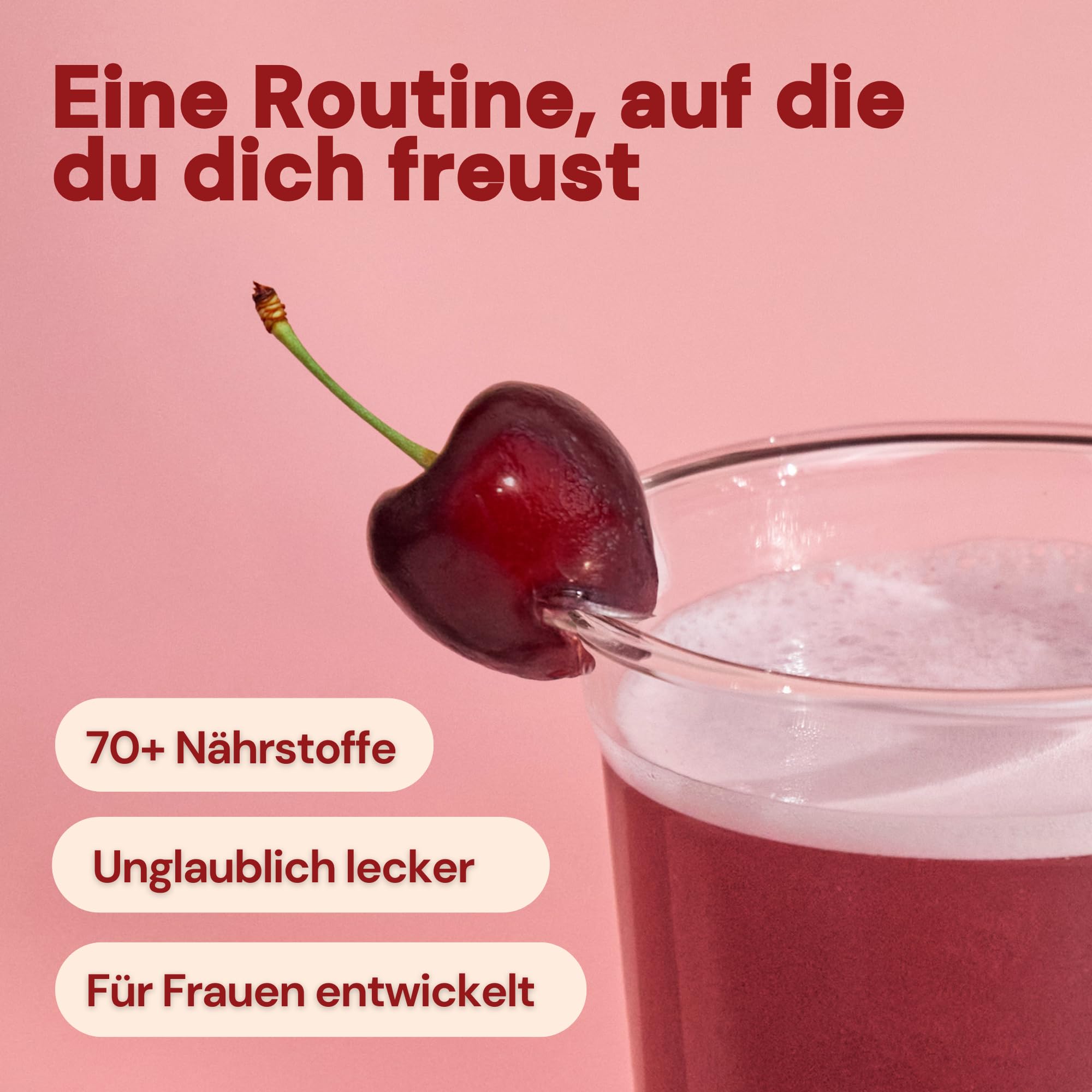 HER ONE INNER BEAUTY Nährstoffkomplex-Drink | Multivitamin Pulver & Darmbakterien | Multivitamine & Mineralstoffe für Frauen | Multivitaminpräparate & Mineralien | Beauty Drink | Kirsche