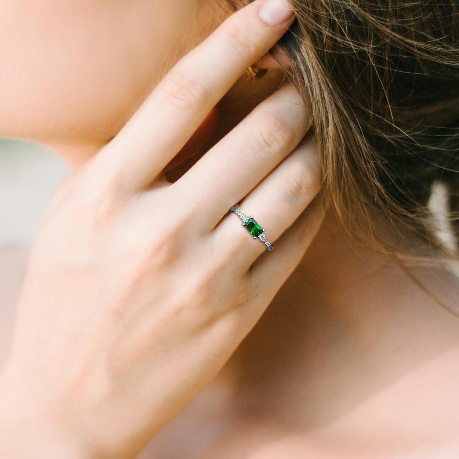 Rectangular Solitaire Birthstone Stackble Rings 925 Sterling Silver Engagement Stacked Band Rings for Women Jewelry, Size 5-10