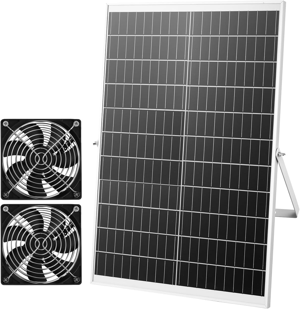 VEVOR Solar Powered Fan, 30W Solar Panel with 2 Fans, Adjustable Solar Panel Angle, 2668 RPM High-Speed, Flexible Installation, Fast Air Exchange for Greenhouse, Grow Tents, Chicken Coops, Shelters