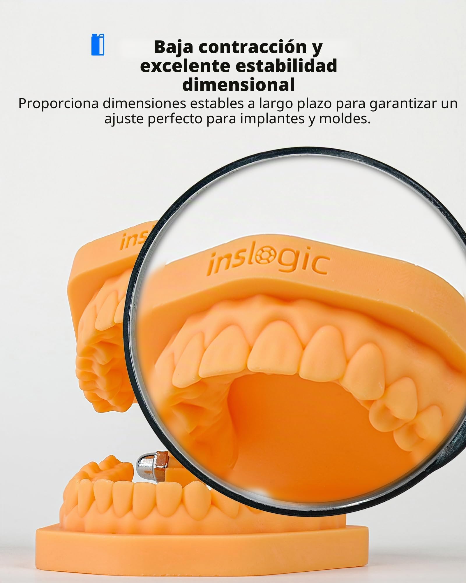 Inslogic Resina para impresora 3D modelo de implante dental, alta precisión y bajo encogimiento, resina curada UV 405nm para modelos dentales, prótesis, ortodoncia, investigación (Amarillo, 1kg)