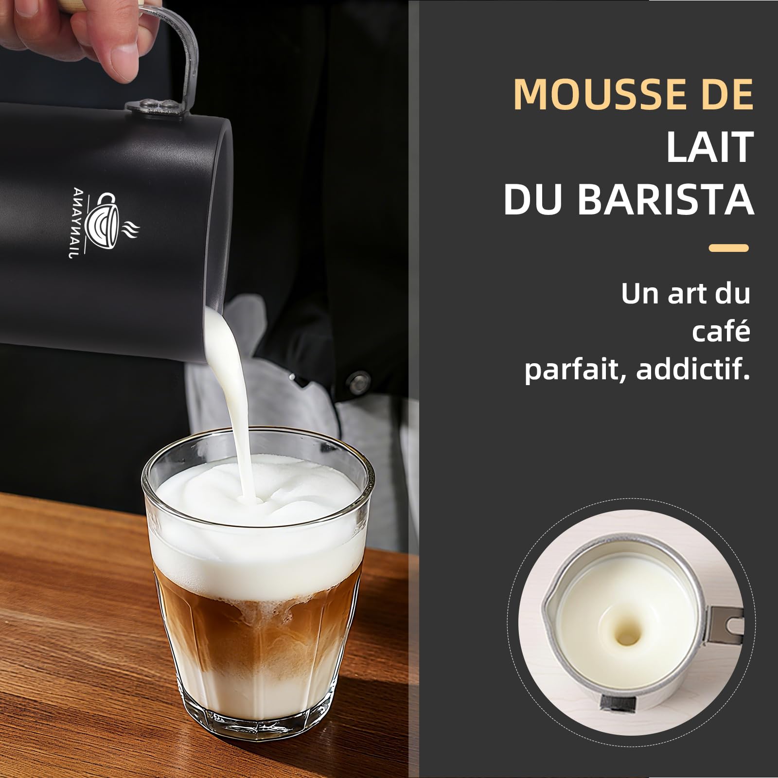 JIANYANA Mousseur à lait électrique 5 en 1,mousseur à lait automatique chaud froid chauffe-lait chocolat chaud,Grande capacité Inox à Nettoyage Facile,pour latte,cappuccinos,macchiato(noir)