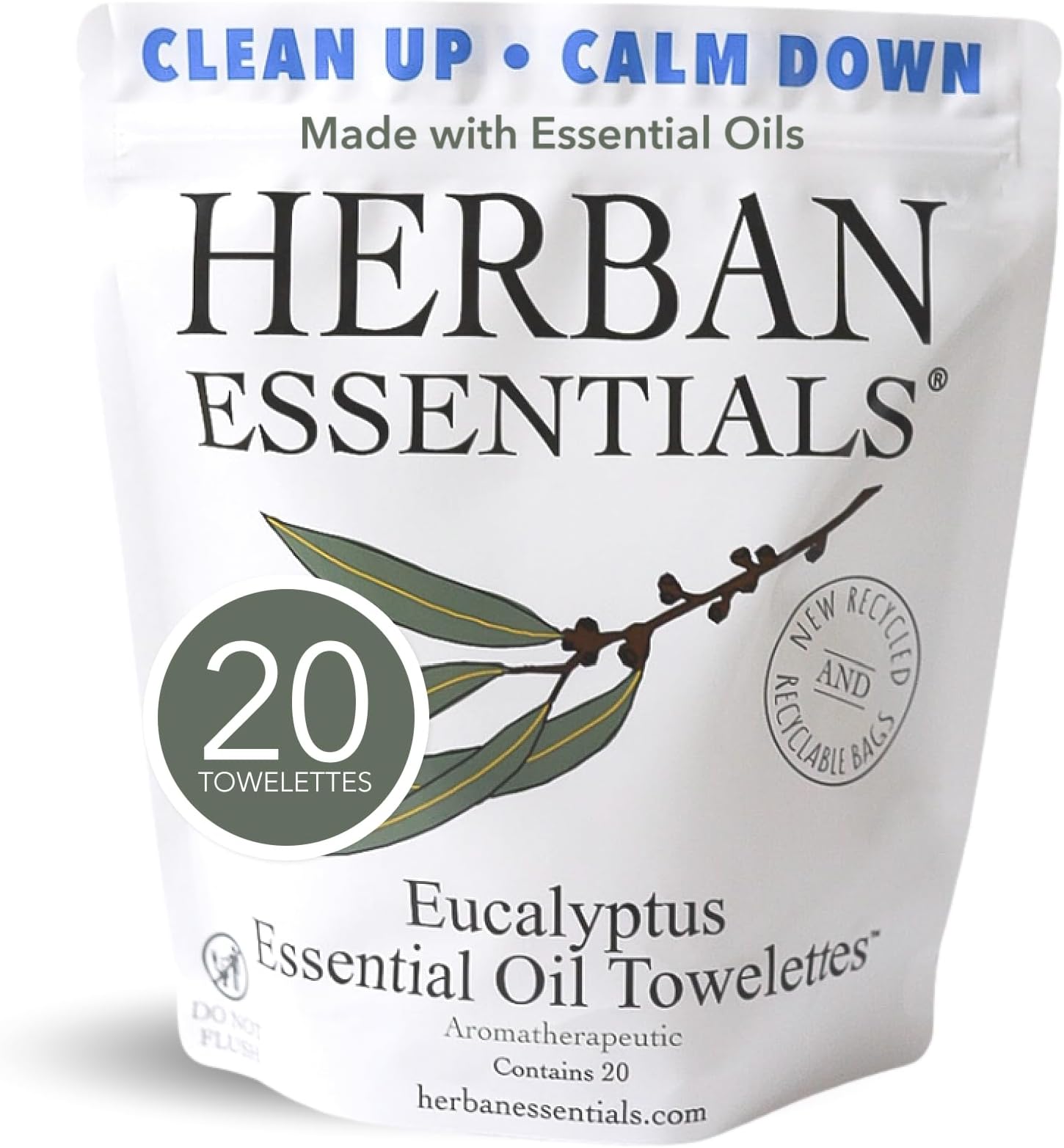 Herban Essentials - Eucalyptus Wipes & Towelettes - Essential Oil Wipes for Hands & Body - Travel Size Essentials and Toiletries - Natural, Individually Wrapped, Disposable & Moist Refresh (20 count)