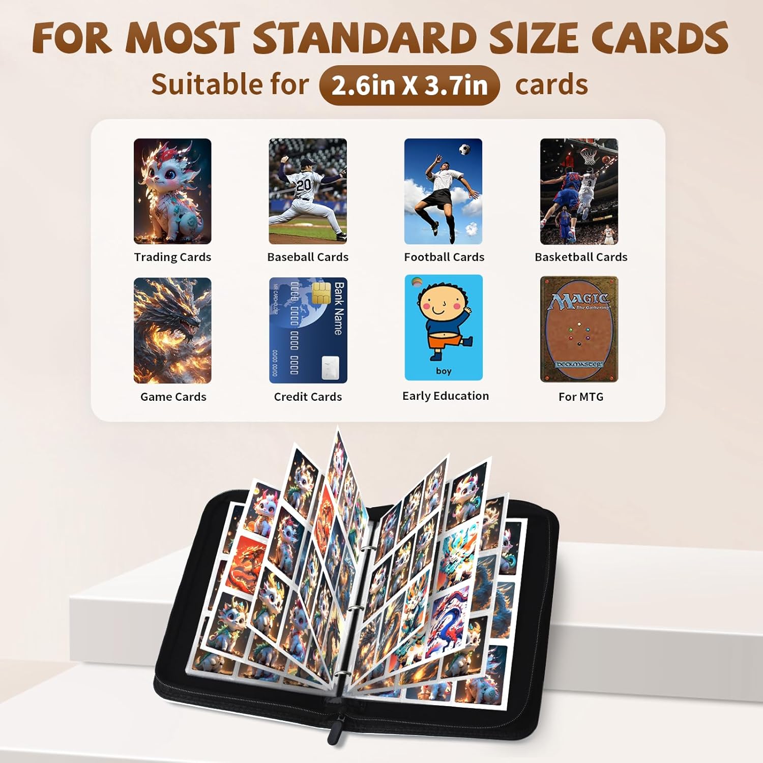 Card Binder for Pokemon Cards 9-pocket 900 Pockets Trading Card Holder Album Book Case for TCG Cards with 50 Removable Sleeves for Collectors Boys Girls Toys Gift(black)