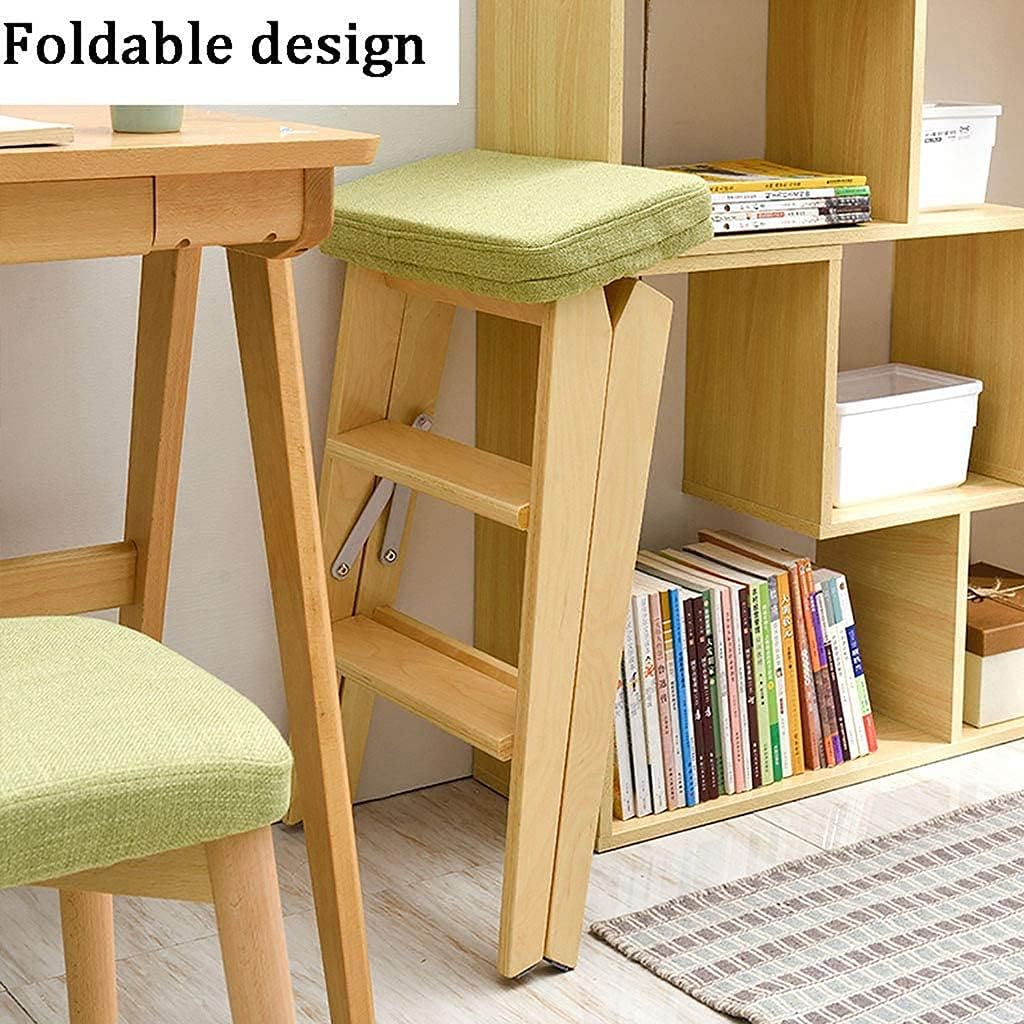 Indoor Climbing Stool,3-Steps Stool Solid Wood Folding Stool Home Ladder Chair Modern Portable Multi-Purpose Kitchen Pedal Stool-200 Lb Capacity (#8)