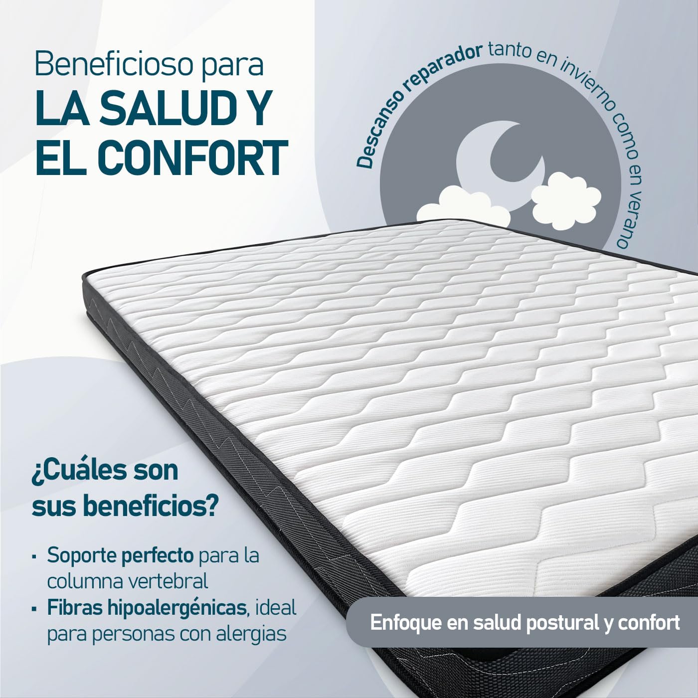 amuéblate Online - Colchón Fit Reversible 90 x 180 cm, Ideal para Camas Nido o Literas, Antiácaros, Antibacterias e Hipoalergénico
