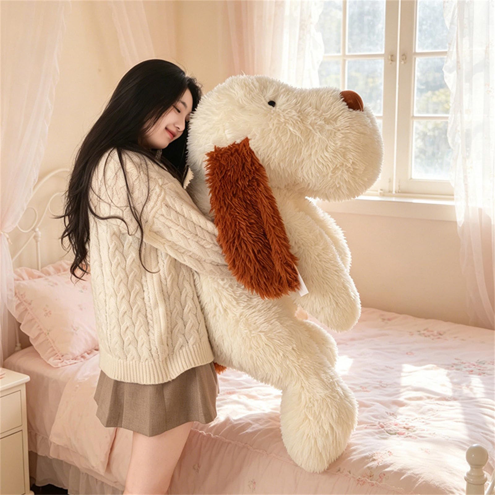 Kuscheltier Hund, Liegendes, Groß Hund Plüschtier Kissen, Flauschiges Stofftier für Kinder, Geschenke für Kinder und Erwachsene (120cm,Platschhund)
