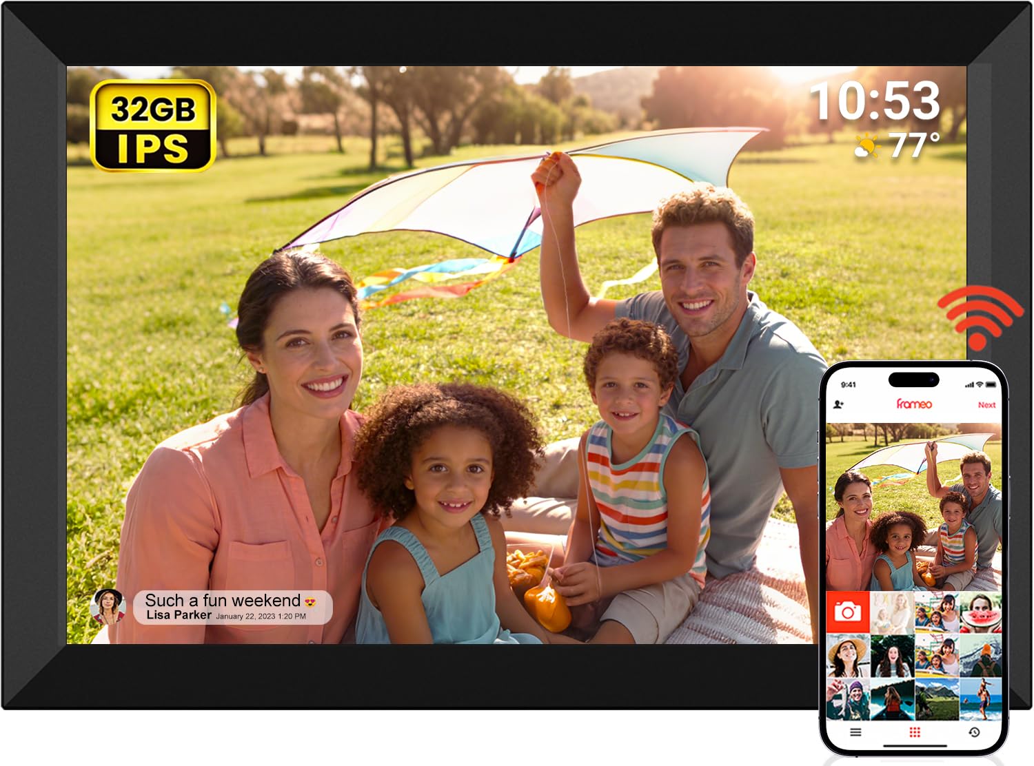 FRAMEO 10.1 inch 32GB Digital Picture Frame, IPS LCD Touch Screen, Auto-Rotate Easy Setup to Share Photos & Videos via Frameo from Anywhere, Gifts for Parents and Grandparents