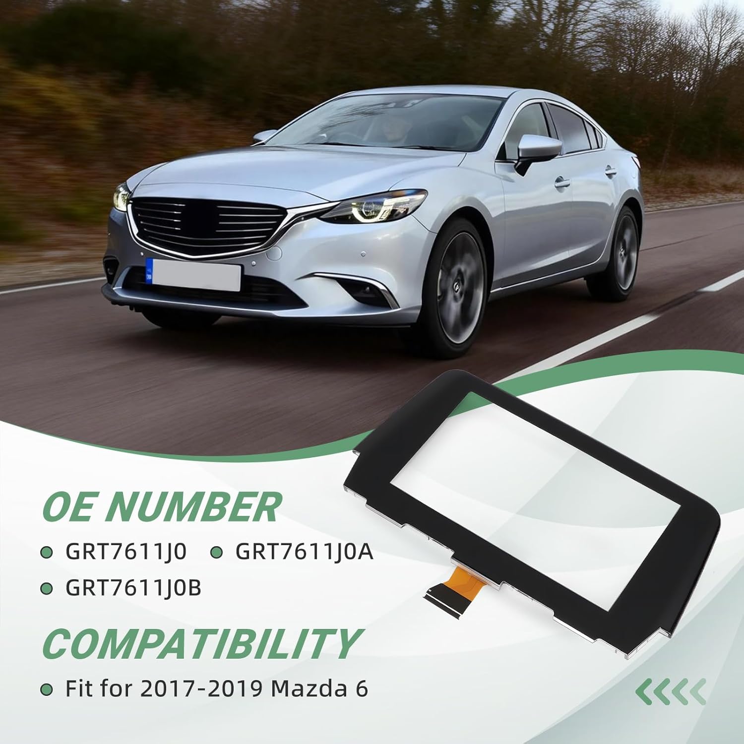 Touch Screen Digitizer, 7'' Touchscreen Replacement for Mazda 6 2017 2018 2019, 50-Pin Anti-Glare Display Glass, Radio Screen Digitizer Replaces GRT7611J0 GRT7611J0A GRT7611J0B