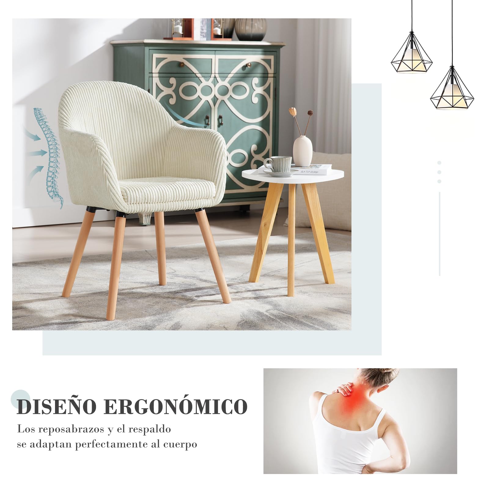 WOLTU Juego de 2 Sillas de Comedo,Terciopelo,Blanco Crema | Respaldo Mediano,cojín Doble Capa,Estructura de Madera,adecuadas para salón y Dormitorio