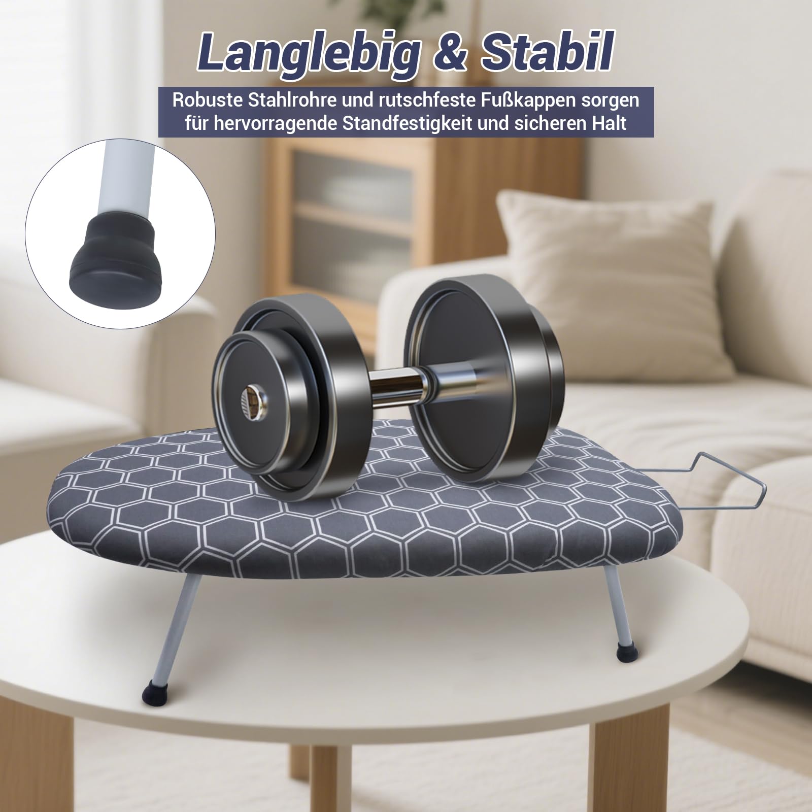 SUNDOY 60 x 36 cm, asse da stiro da tavolo, con supporto per ferro e manicotti per camicie, rete di plastica ispessita con imbottitura di 5 mm e rivestimento in cotone