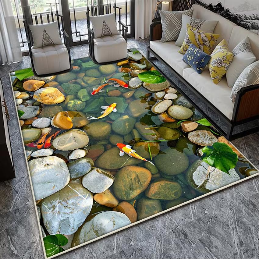 Tapis de salon Fishpond lavable 160x230 cm pour grand séjour et canapé