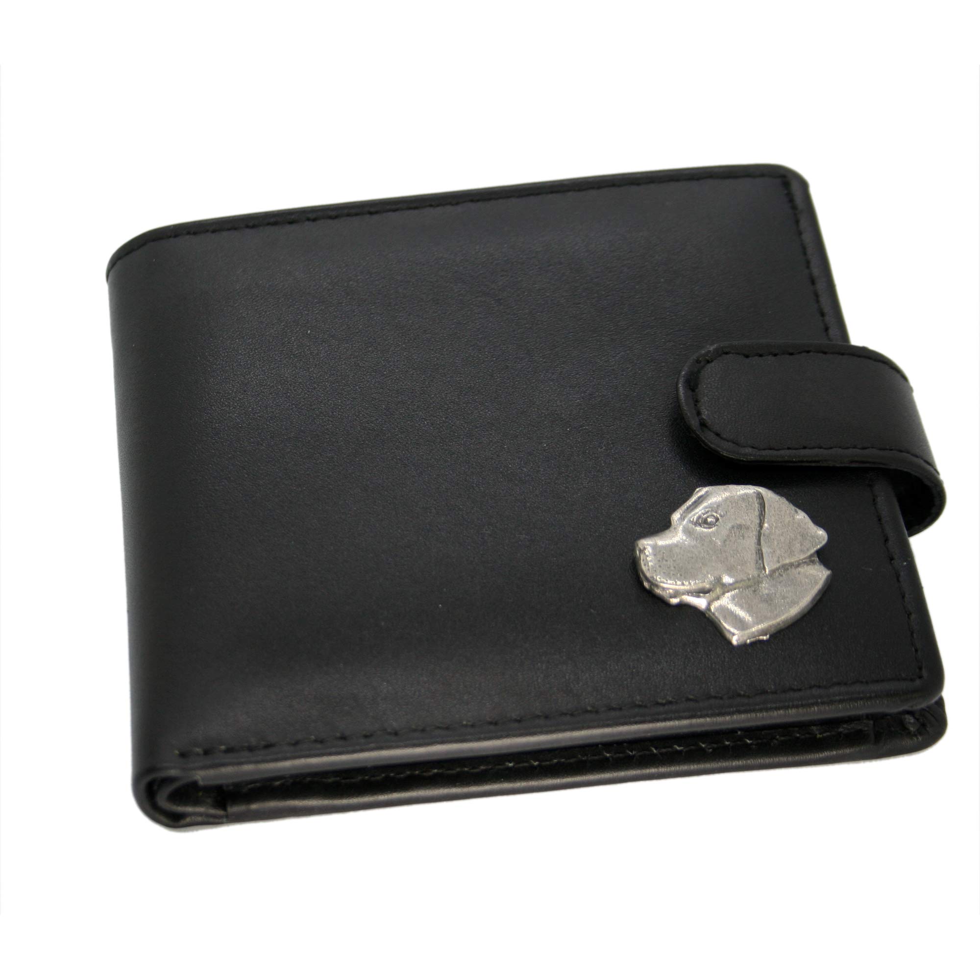 GiftsearchGenuine Black Leather Wallet with Pewter Labrador Dogs Head Emblem