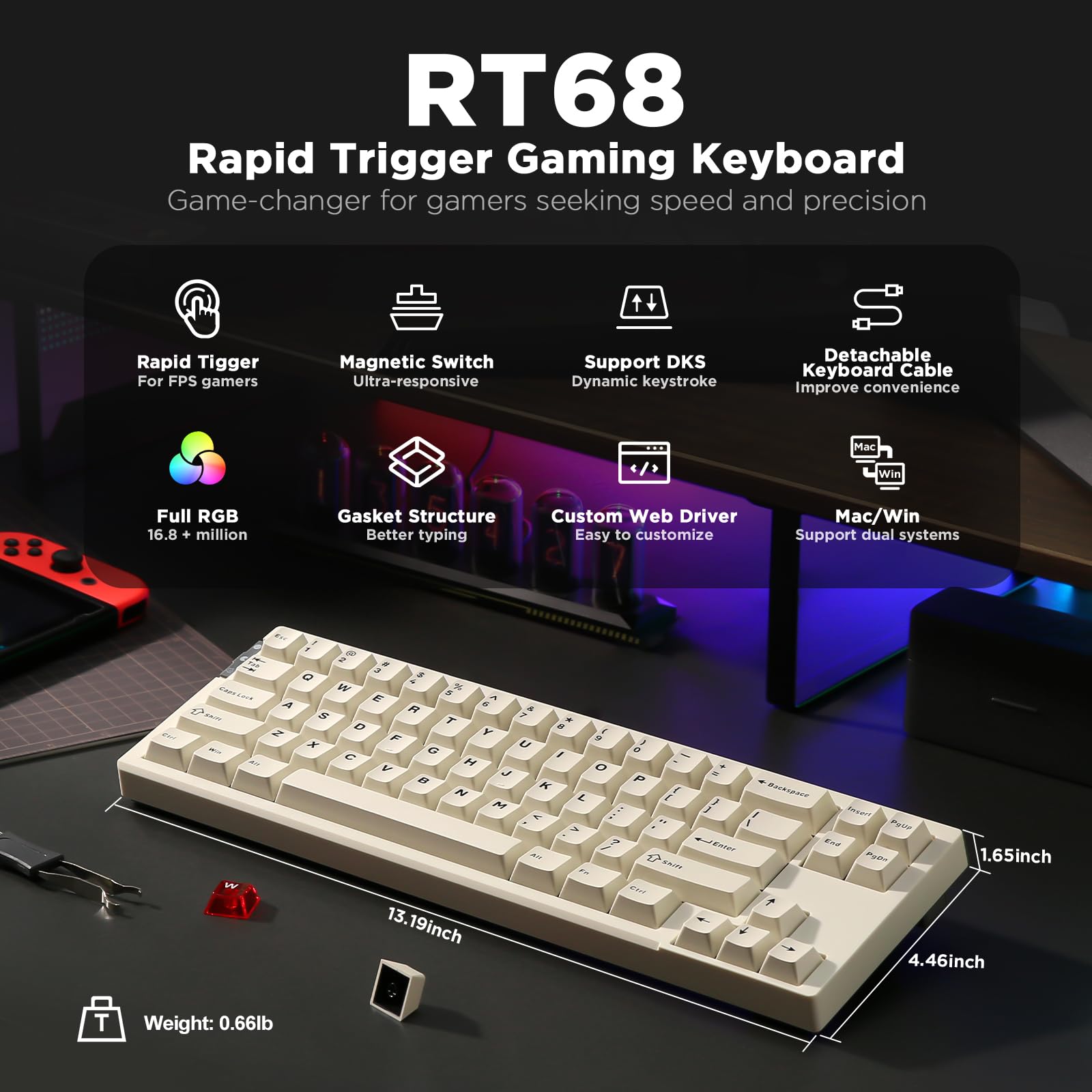 Amazon.com: YUNZII RT68 Rapid Trigger Gaming Keyboard,Hall Effect