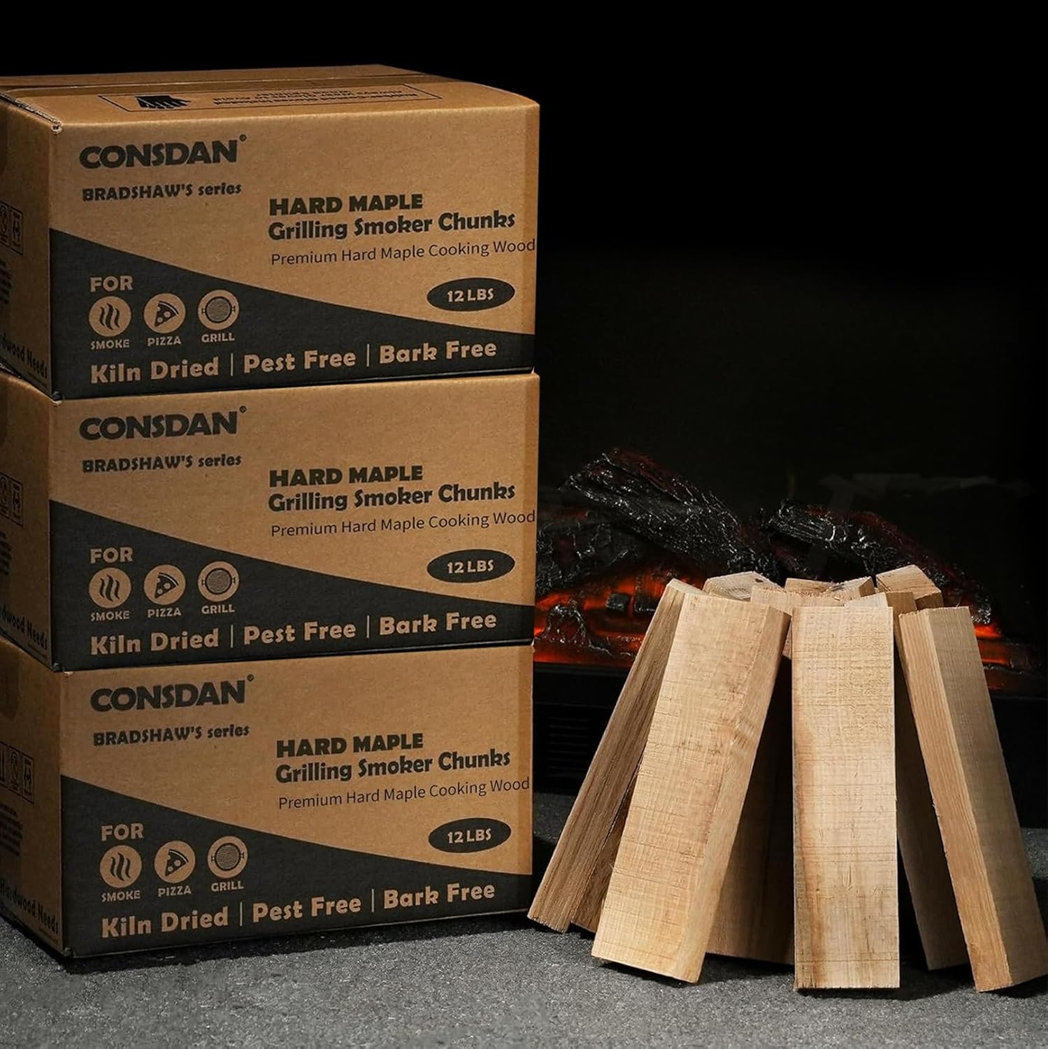 CONSDAN Hard Maple Wood Chips for Smoker & BBQ - Kiln Dried, Natural, USA Grown (36 LBS)