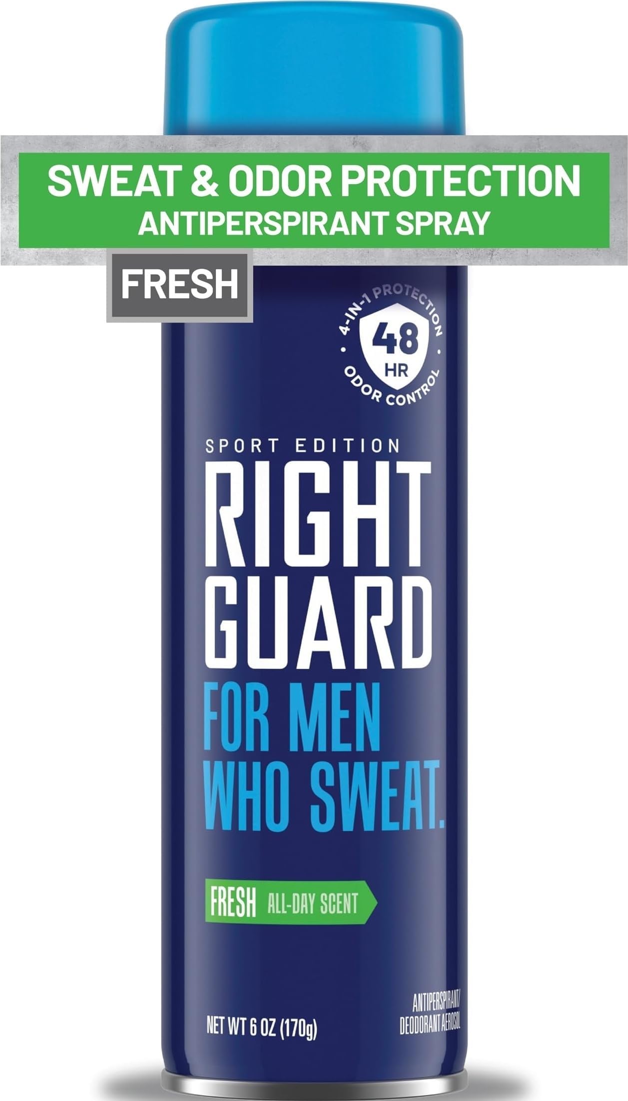 Right Guard Sport Fresh Scent Antiperspirant & Deodorant Spray - 4-in-1 Protection Spray Deodorant for Men, Blocks Sweat, 48-Hour Odor Control, Quick-Drying, & Long-Lasting, 6oz