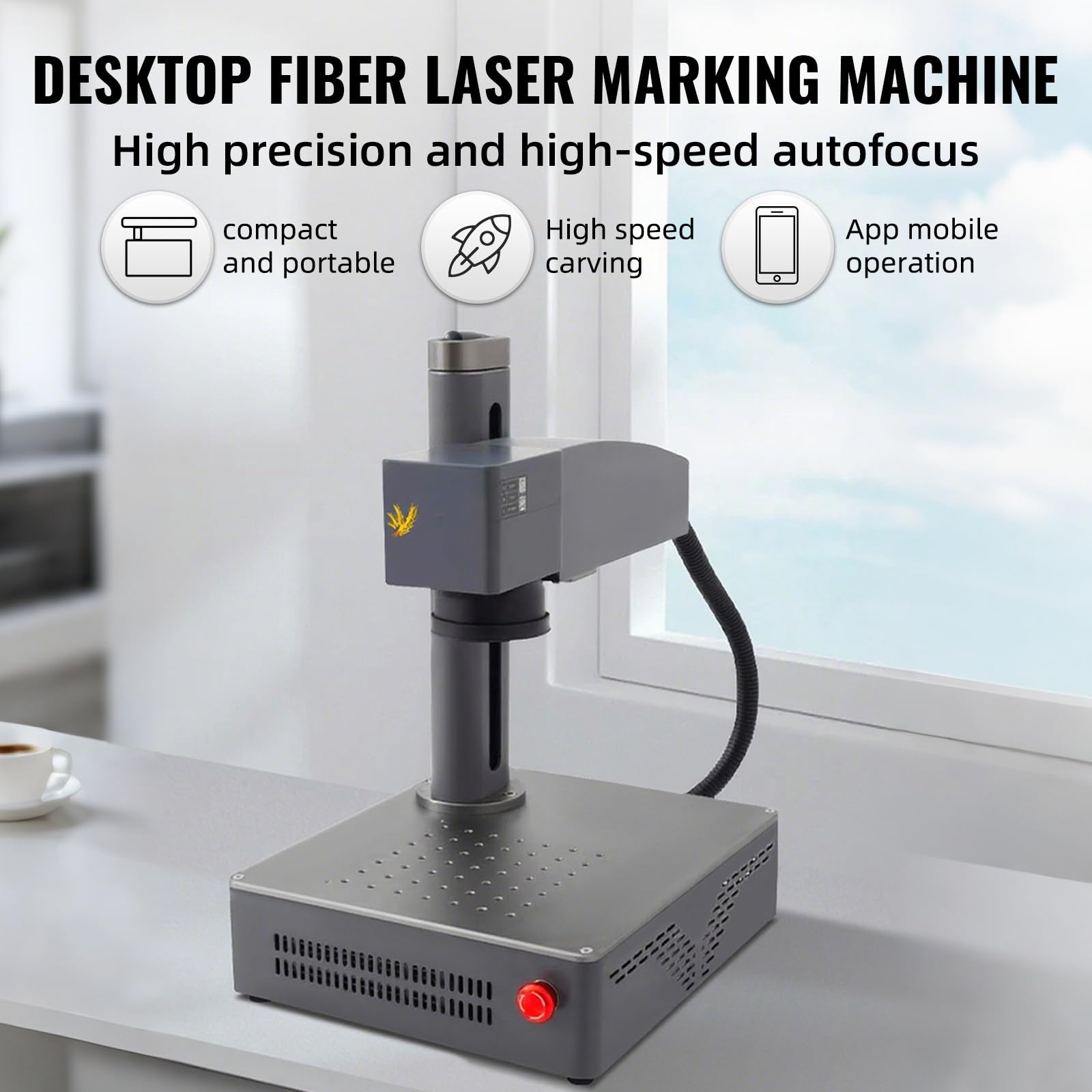 20W Pequeña Máquina de Marcado Láser de Fibra óptica de Escritorio 110mm * 110mm,Enfoque Automático,Para Tallas de Hierro,Acero Inoxidable,Cobre,Aluminio y Otros Metales (20W)