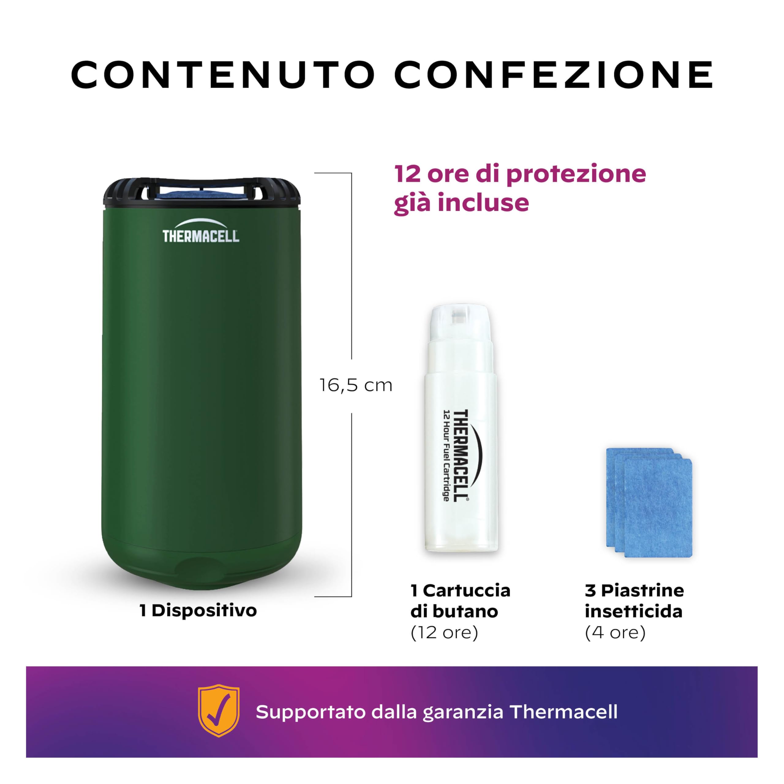 Thermacell Repelente antimosquitos Mini Halo para exterior, jardín y patio, protección eficaz 21 m², inodoro, incluye 12 horas de protección, 1 cartucho + 3 placas, verde bosque