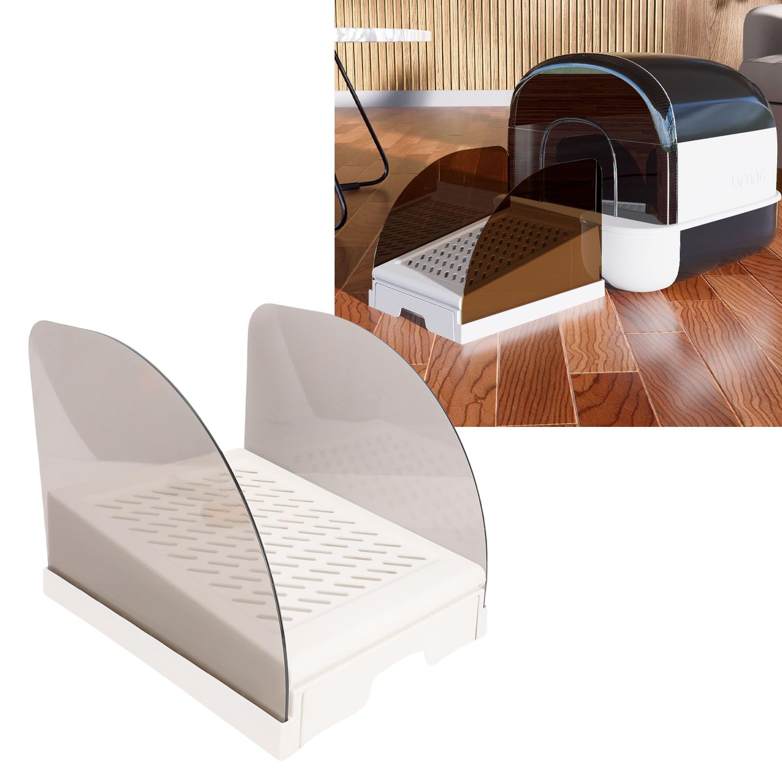 Katzentoilette Rampe, Einstellbare Höhe Erhöhte Katzentoilette Stufe Stuhl, Katzenstreu Rampe mit Schubladenleitungen für Kleine und ältere Katzen (White)