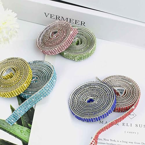 Miniatura 7 de 6 rollos de cinta de diamantes de imitación de cristal, rollo de cinta de diamante para manualidades, cinta de diamantes de imitación autoadhesiva,