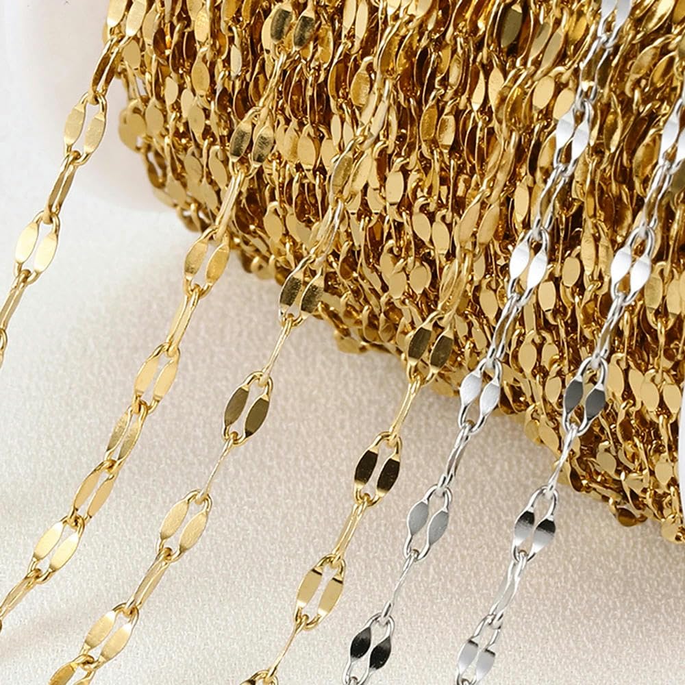 Catena a maglie a O in acciaio inossidabile color oro da 1 metro, anti-sbiadimento, per creazione gioielli fai da te, bracciali, collane, orecchini - Ingrosso  36