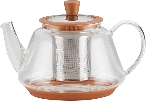 BonJour Tetera de borosilicato de cobre, 1 pieza, vidrio con detalles metálicos