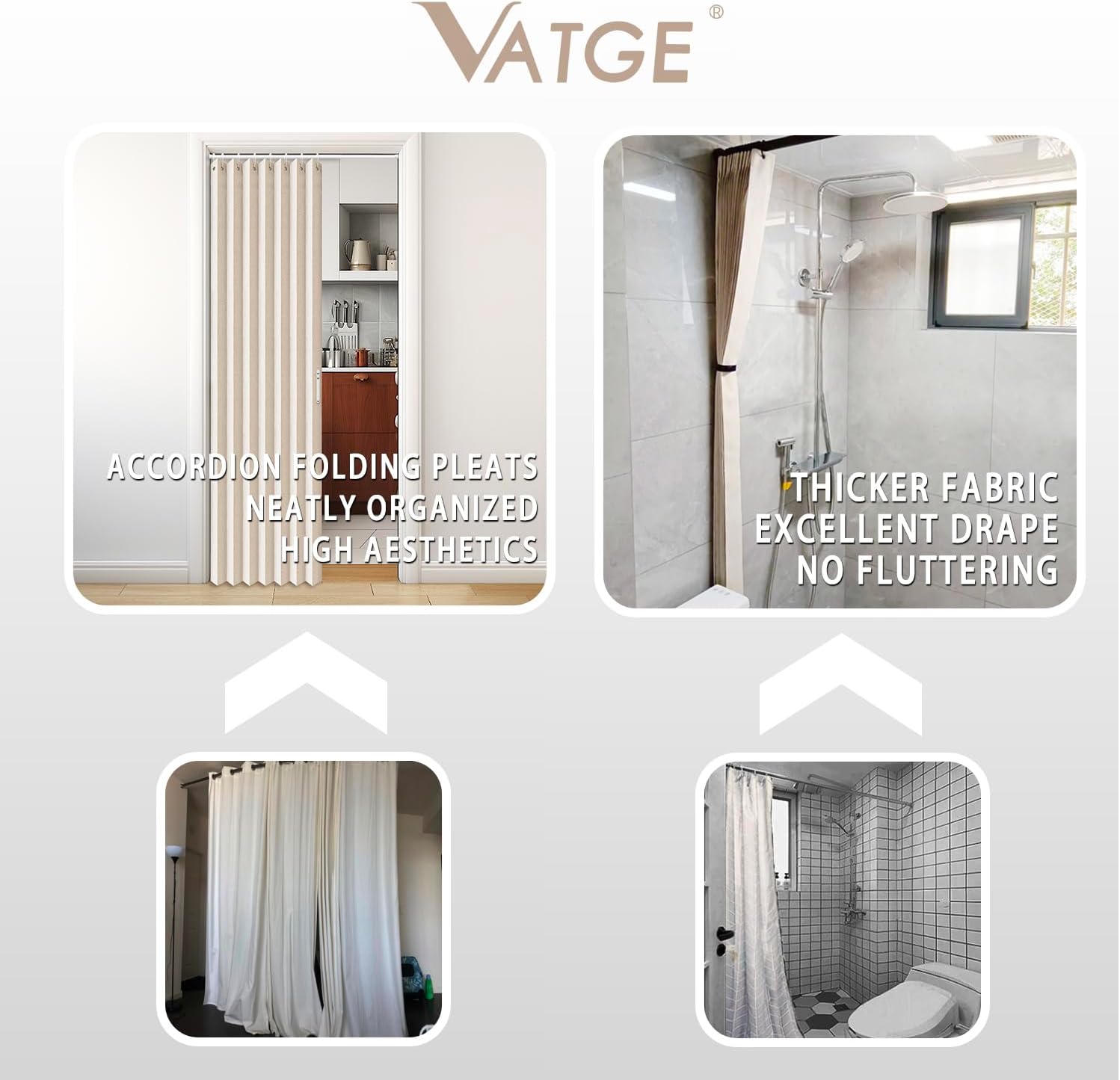 Vatge Accordion Style Door Curtains for Doorways - Laundry Room Curtains for Doorway, Folding Accordion Doors for Closets with No Door, 1 Panel with Tieback, W52 x L78, Beige