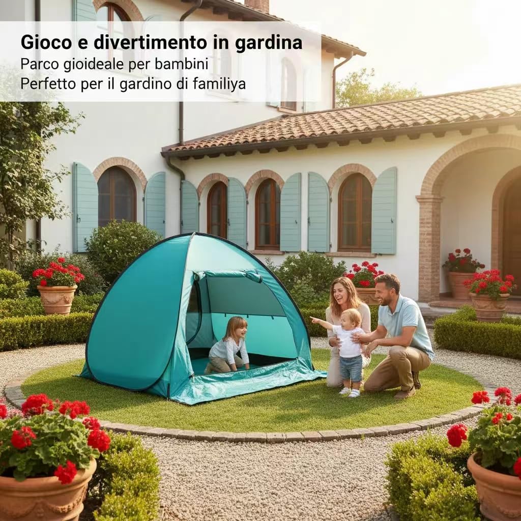 Tenda Da Campeggio per 2-3 Persone, Tenda Da Sole Spiaggia Portatile, Apertura Rapida, Leggero, Parasole, Impermeabile, Accessori Campeggio per Escursionismo, Viaggi, Attività All'aperto