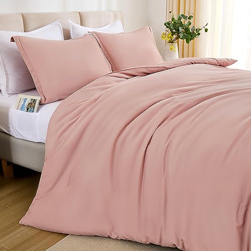 Andency Pink Comforter Set Full - 7 Pieces Bed in a Bag Full Size Bedding Comforter Sets for All Season, Boho Soft Lightweight Comforter with Fitted Sheets, Flat Sheets, Pillowcases & Shams