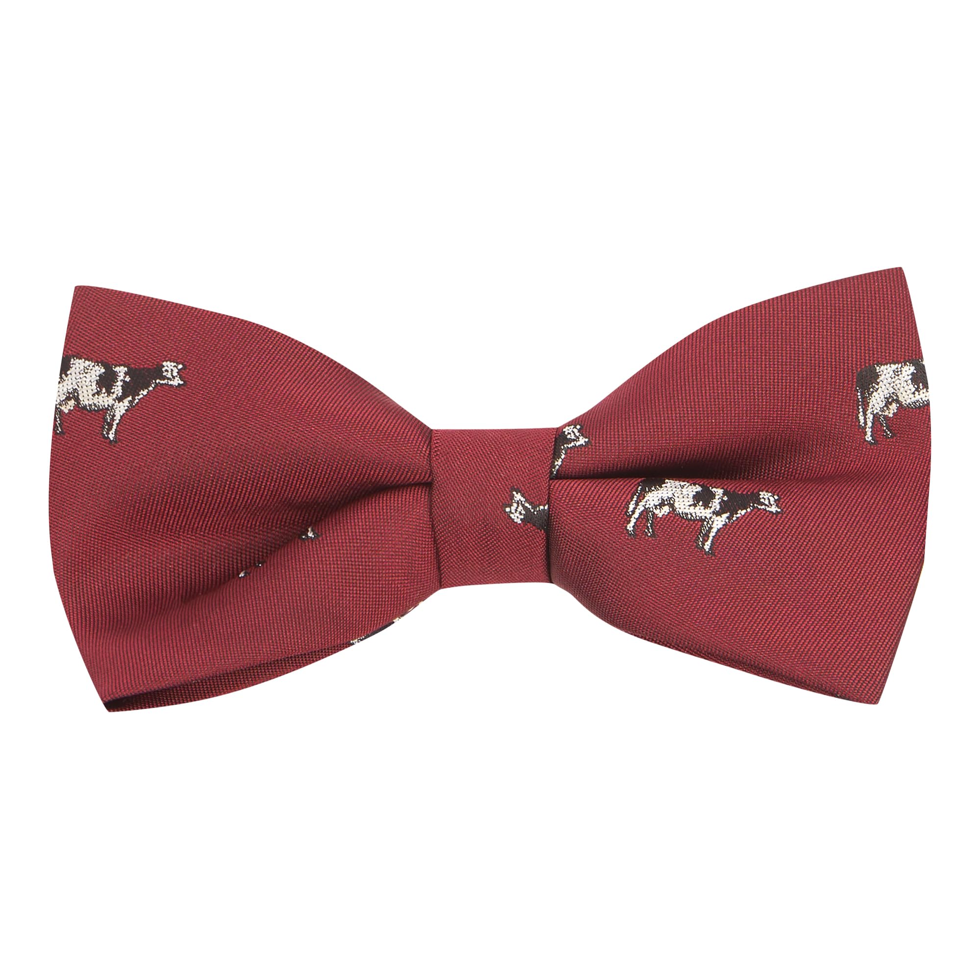 King & Priory Burgundy Red Embroidered Cow Bow Tie