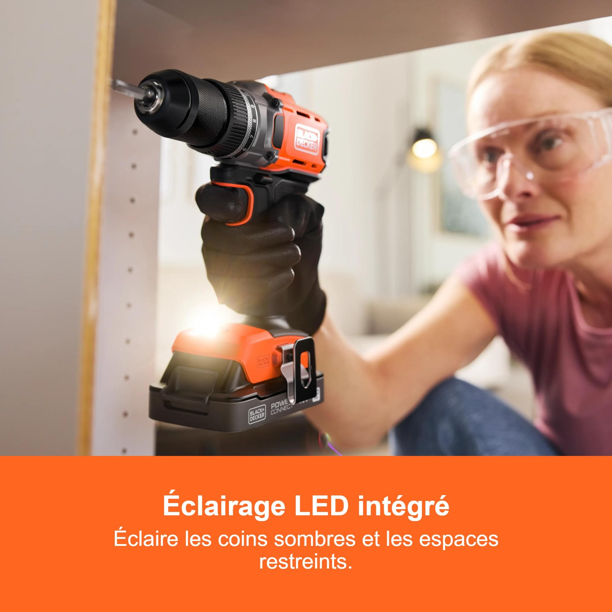 BLACK+DECKER Perceuse-visseuse sans fil 18V, sans batterie, BCD382XN-XJ | Couple maximum de 45Nm, 2 vitesses, Mandrin sans clé et éclairage LED