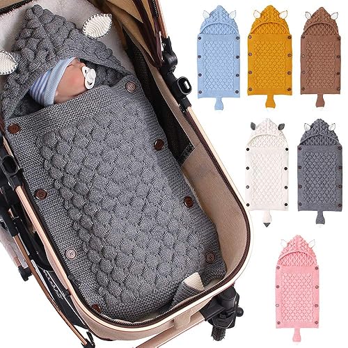Manta para bebé recién nacido, saco de dormir para bebé, manta de punto de ganchillo suave y cálida para bebés pequeños (gris)