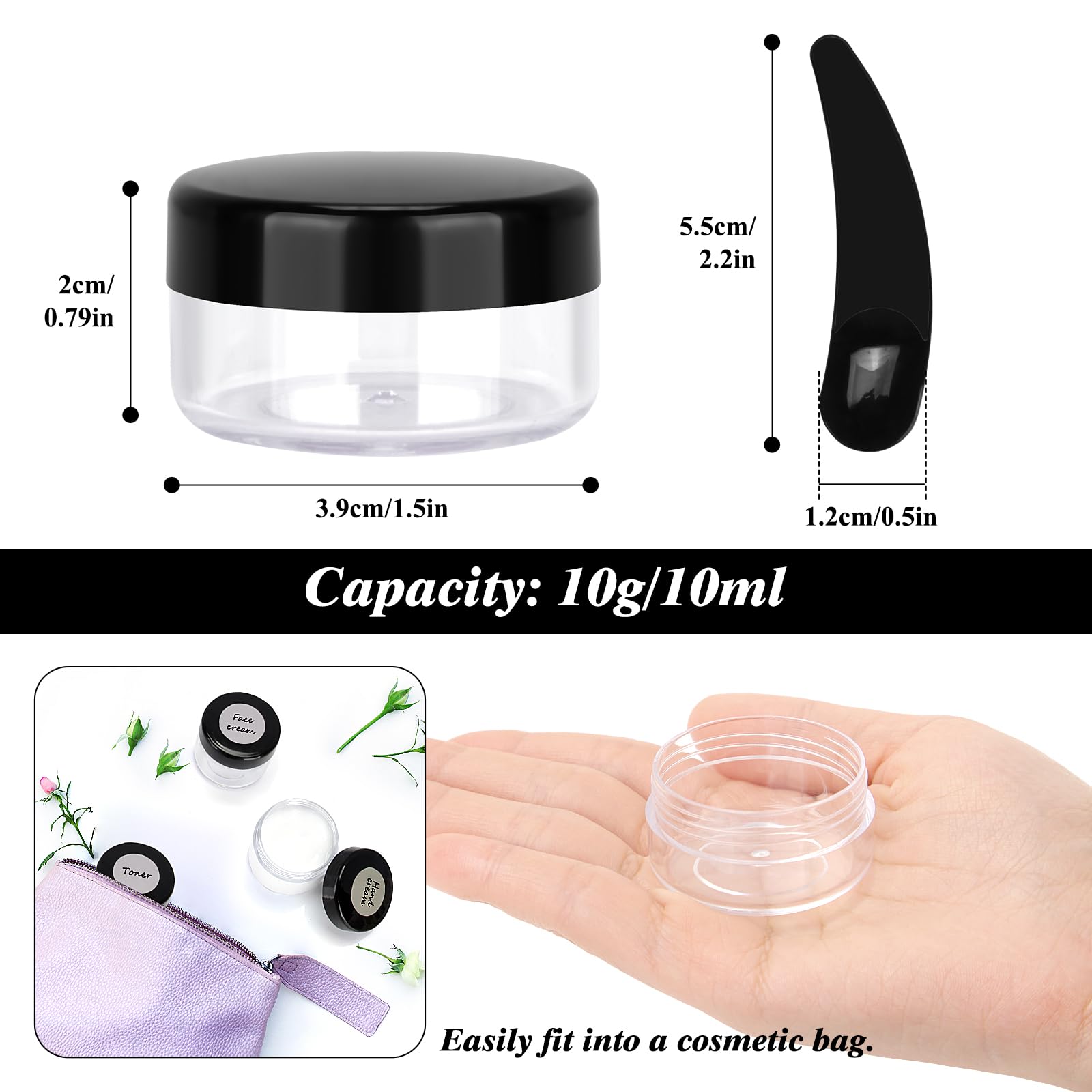 BELICOO 48 PCS Empty Plastic Cosmetic Jars, 10ml Travel Cosmetic Jar Pots, Sample Containers Pots Bottles for Cream Lip - Image 3