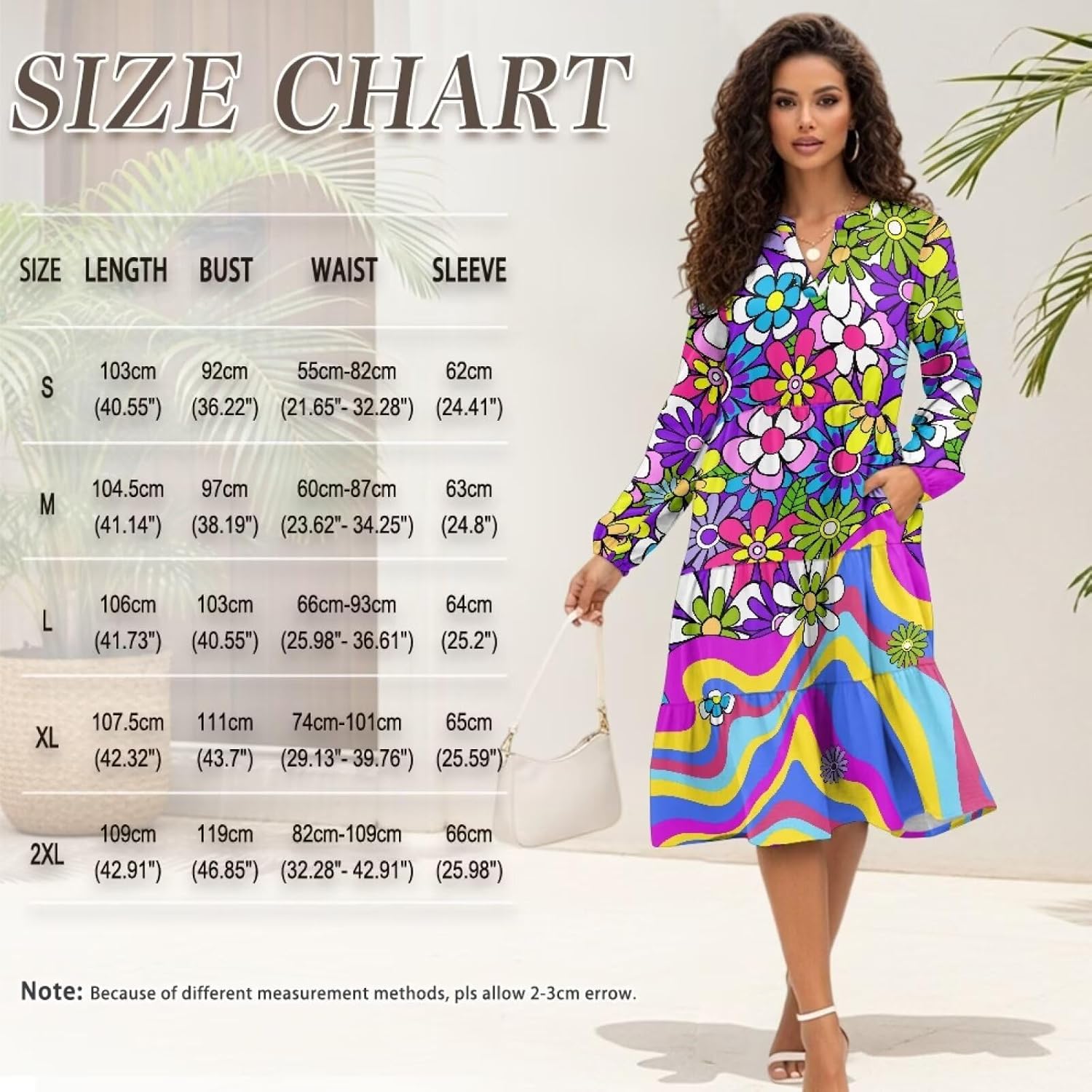 Womens Doll Sleeves Fall Dresses V Neck Midi Dresses Fashion Casual Fit Flowy Tiered Boho Beach Vacation Sundress