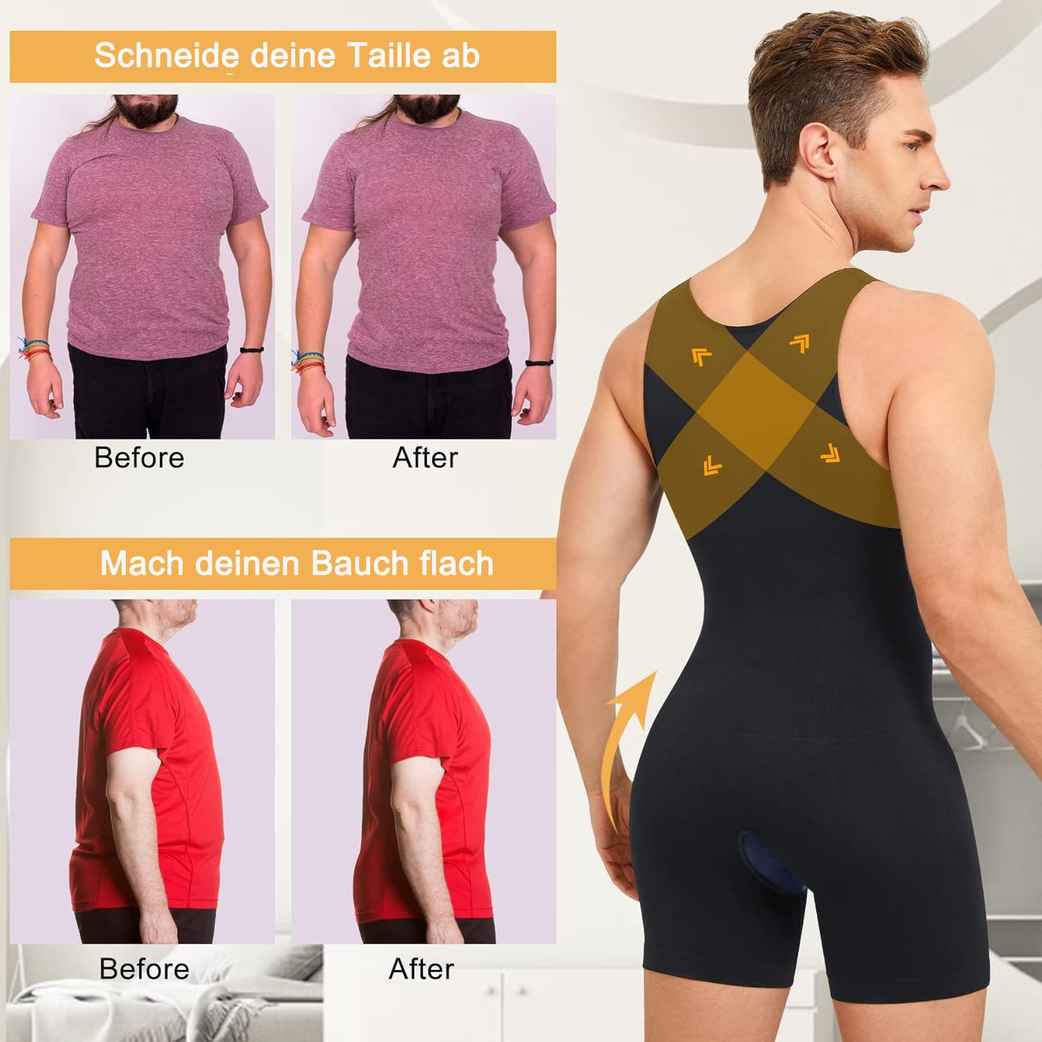 Gotoly Compressione Uomo Shapewear Bodysuit Snellente Intimo Modellante Full Body Shaper con Pantaloncini da Gamba Dimagrante Fascia Pancia Fitness Canottiera