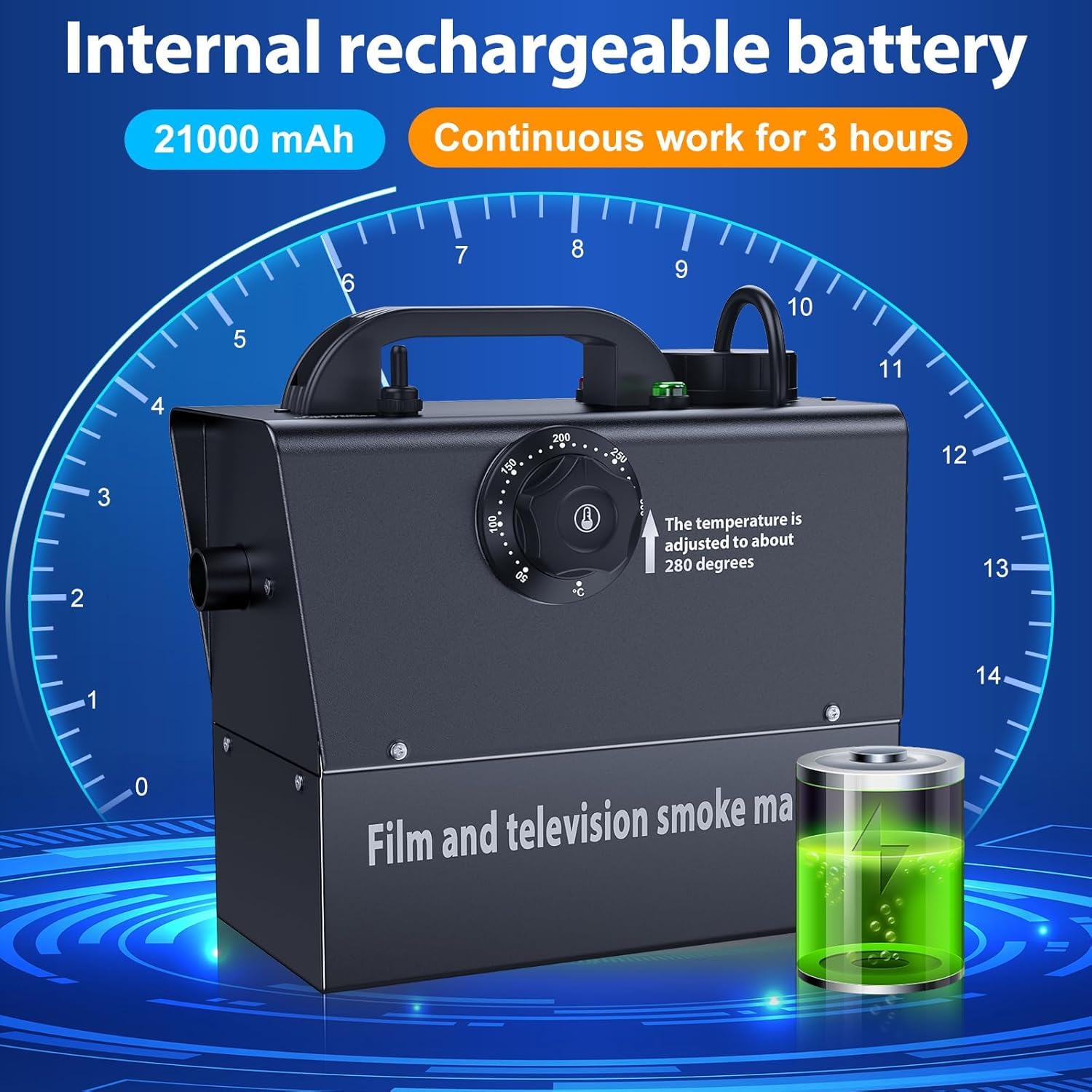 Nebelmaschine, Handnebelmaschine 400W, Eingebauter Akku, 21000 mAh, Strom Sichtbar, für Theater, Film- und TV-Dreharbeiten, Halloween, Weihnachten, Partys, Familienfeiern