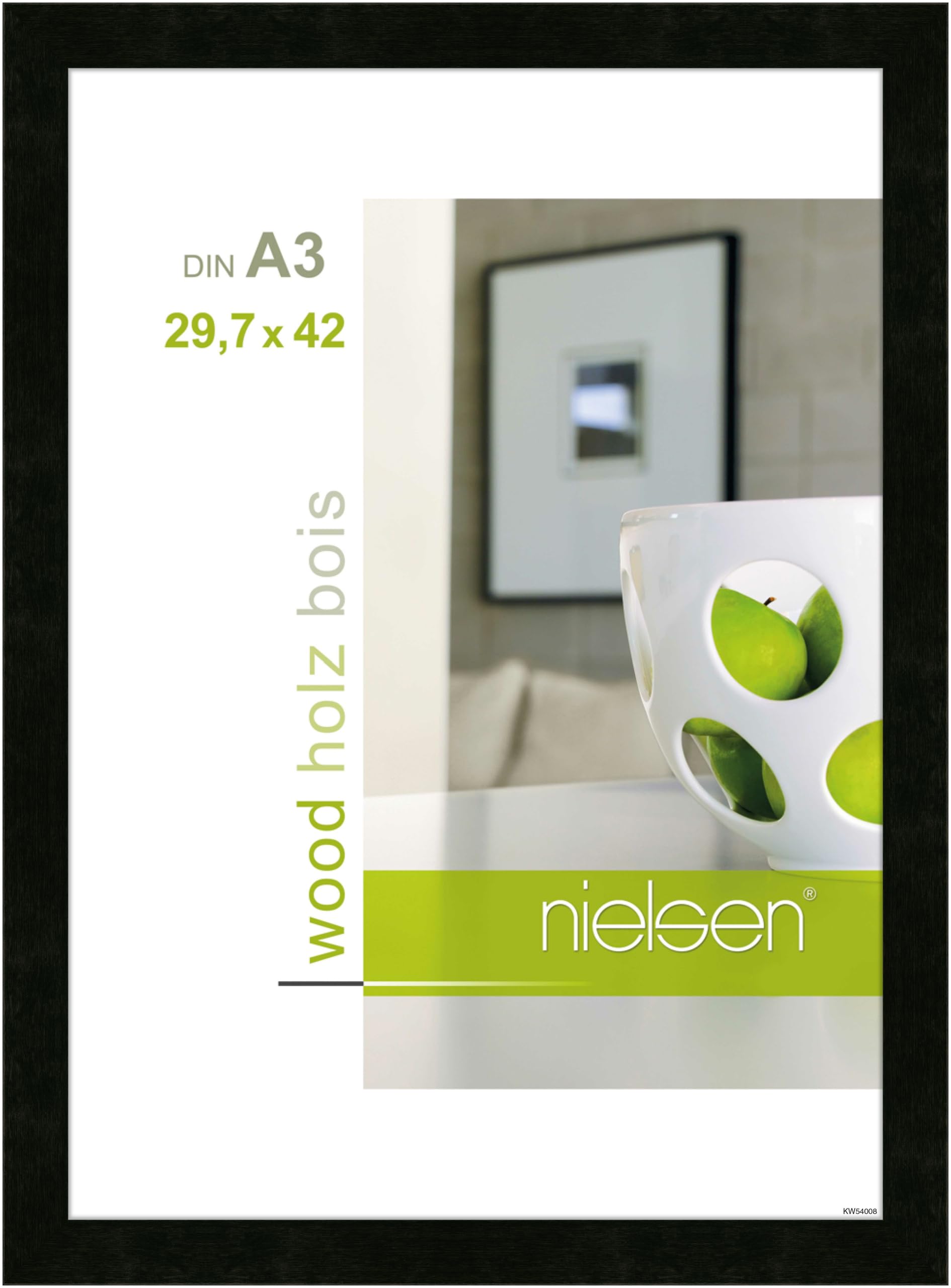 nielsen Essential Wooden Picture Frame - Black A3, 29.7x42cm - with Float Glass and Easy Push-Turn Clips