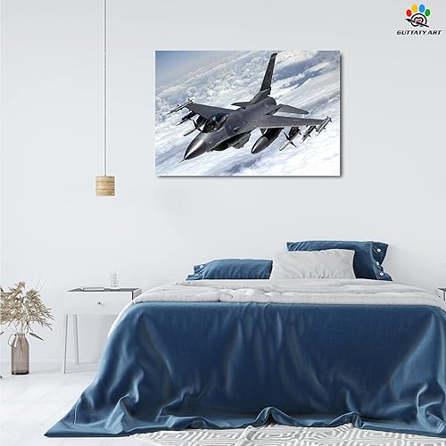 Miniatura 3 de Lienzo decorativo para pared, moderno F-16 USAF en el cielo, arte de pared para sala de estar, pintura de aviones a chorro genial para decoración de