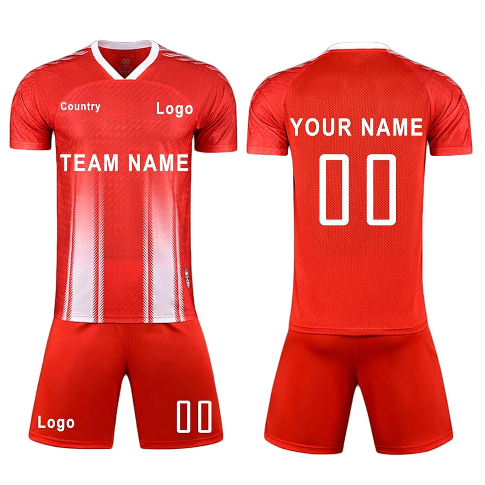 Maillot De Foot Enfant Personnalisé - Nom Numéro Logo De Léquipe Ensemble Football T-Shirt Et