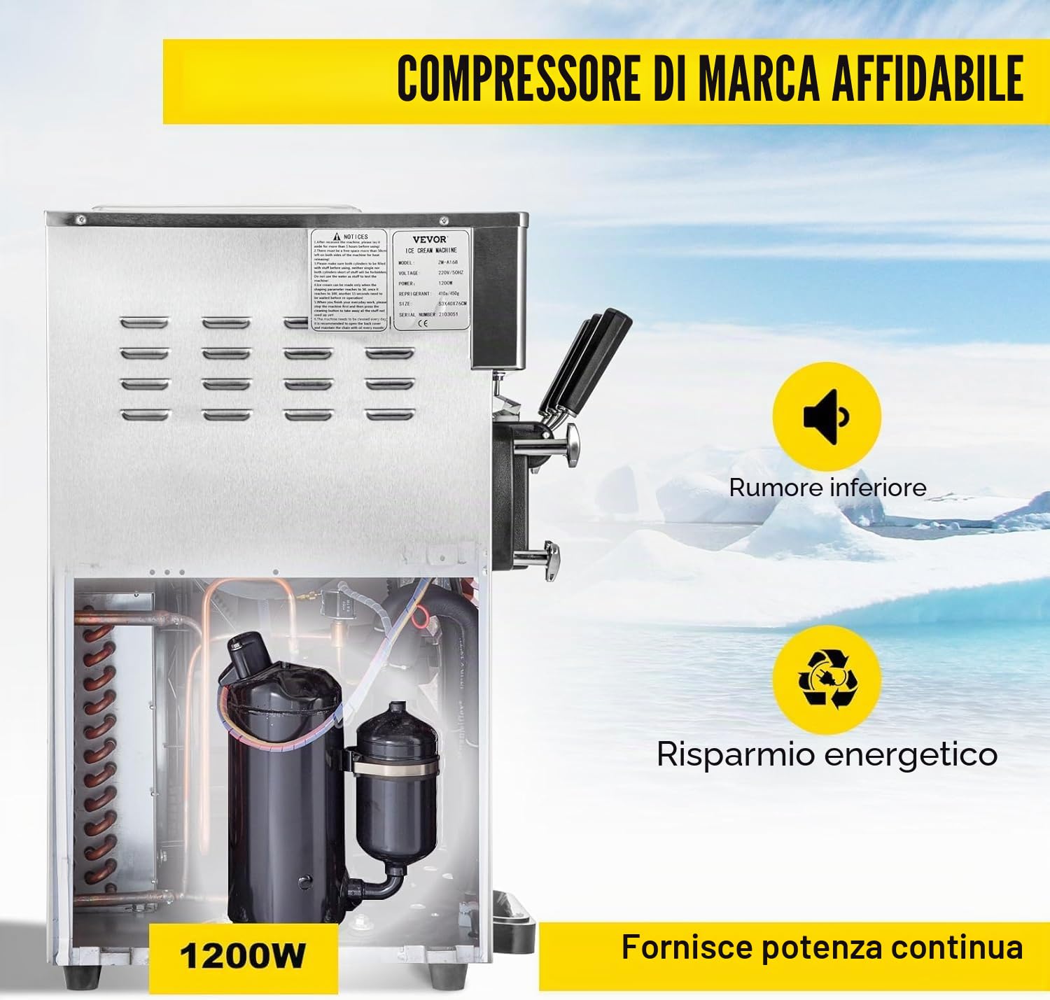 Macchina per Gelato Commerciale 18L/H 3 Sapori, 1200W macchina gelato soft professionale, Pannello LCD, Pre-Raffreddamento Pulizia Automatica, per Yogurt Caffè Snack-Bar Ristorante